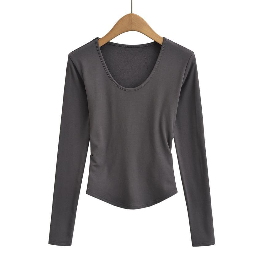 Long-Sleeve Scoop Neck Plain Slim Fit Tee Product Image