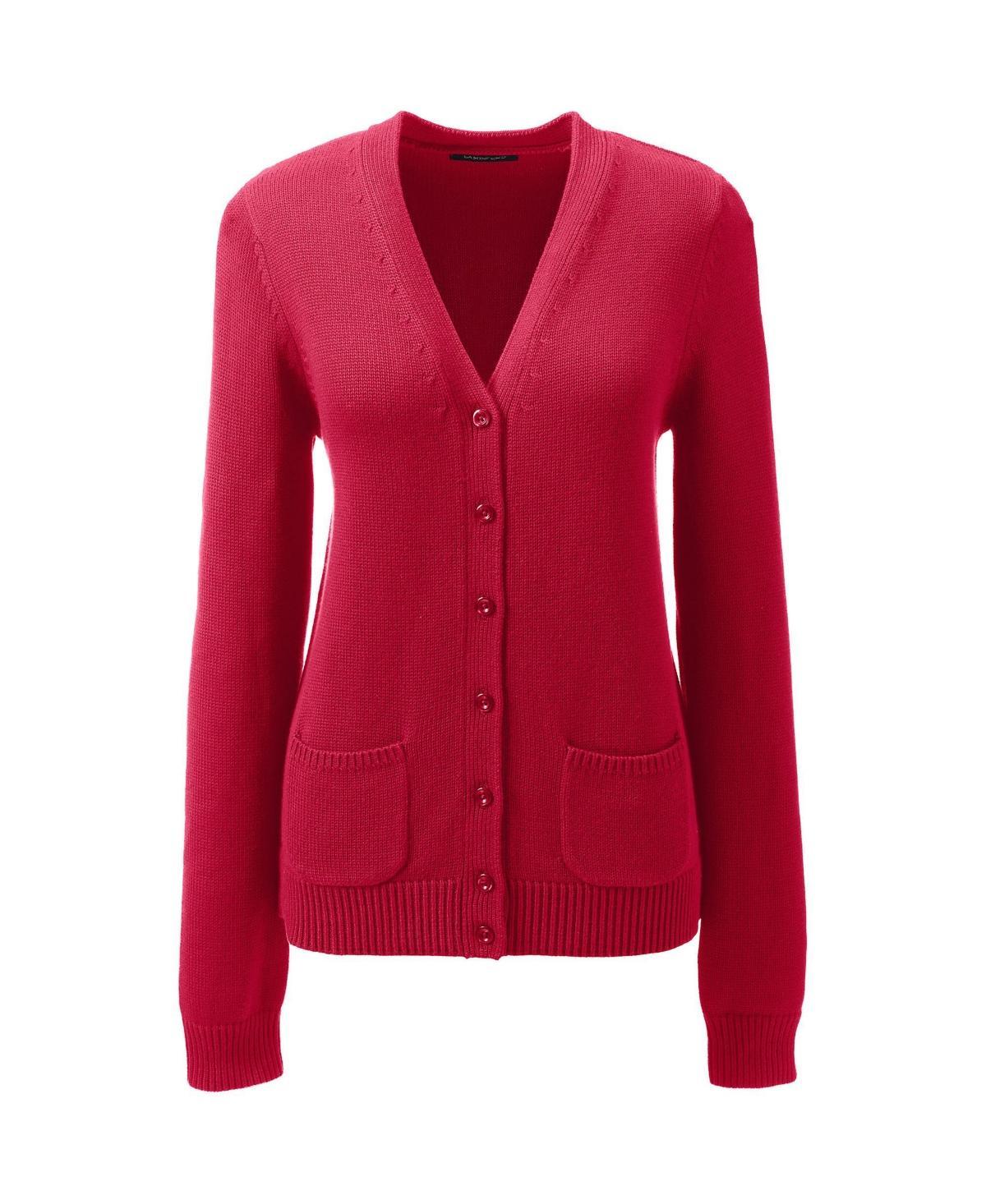 Women's Lands' End School Uniform Button Front V-Neck Cardigan Sweater, Size: Medium, Red Product Image