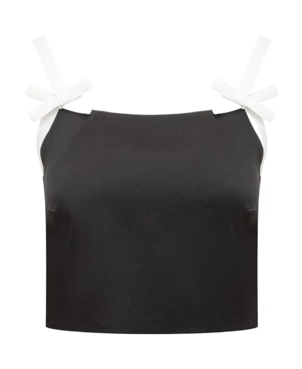 MSGM Bow Detailed Cropped Top In Black Product Image