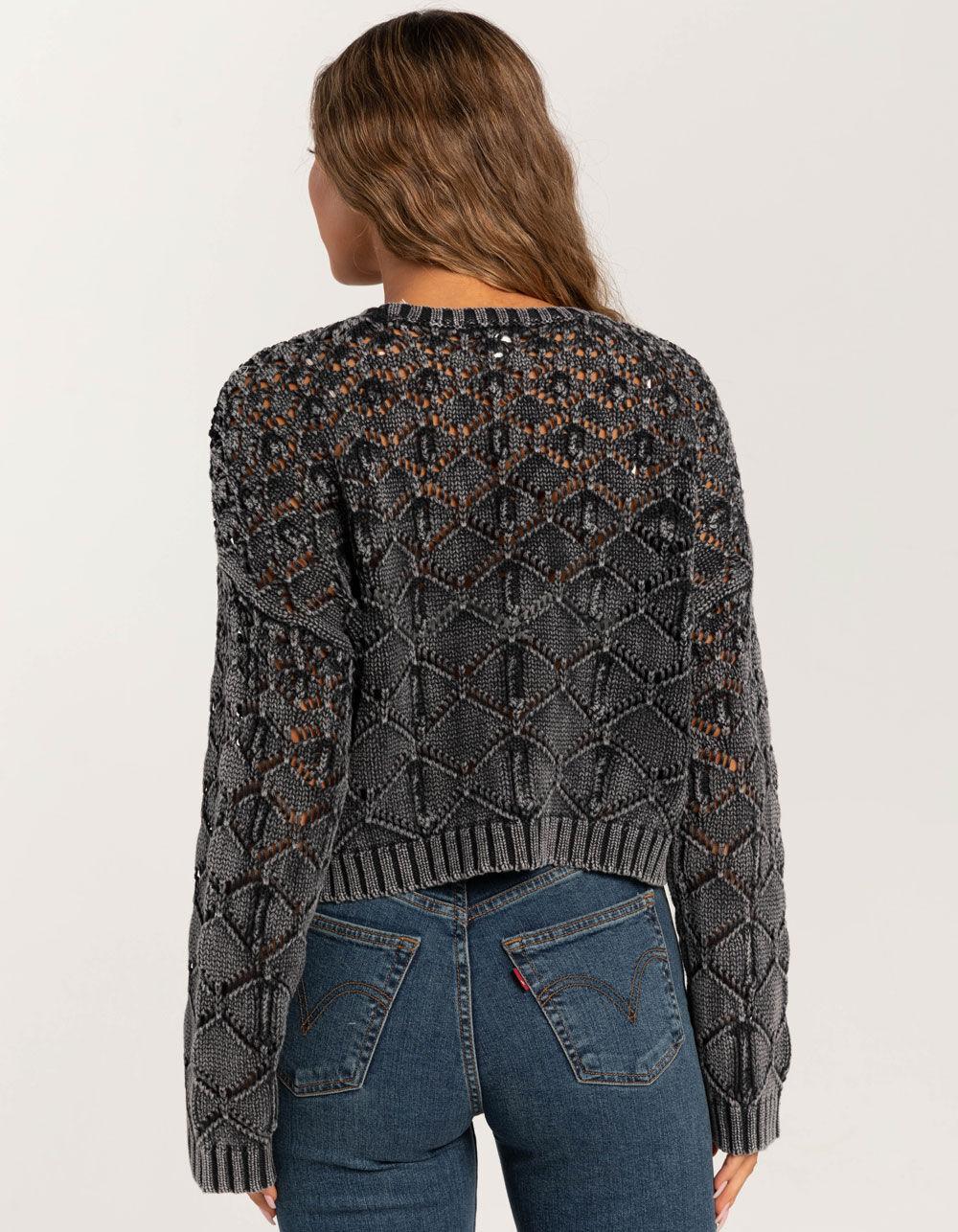 FULL TILT Womens Open Weave Washed Pullover Sweater - PURPLE Product Image
