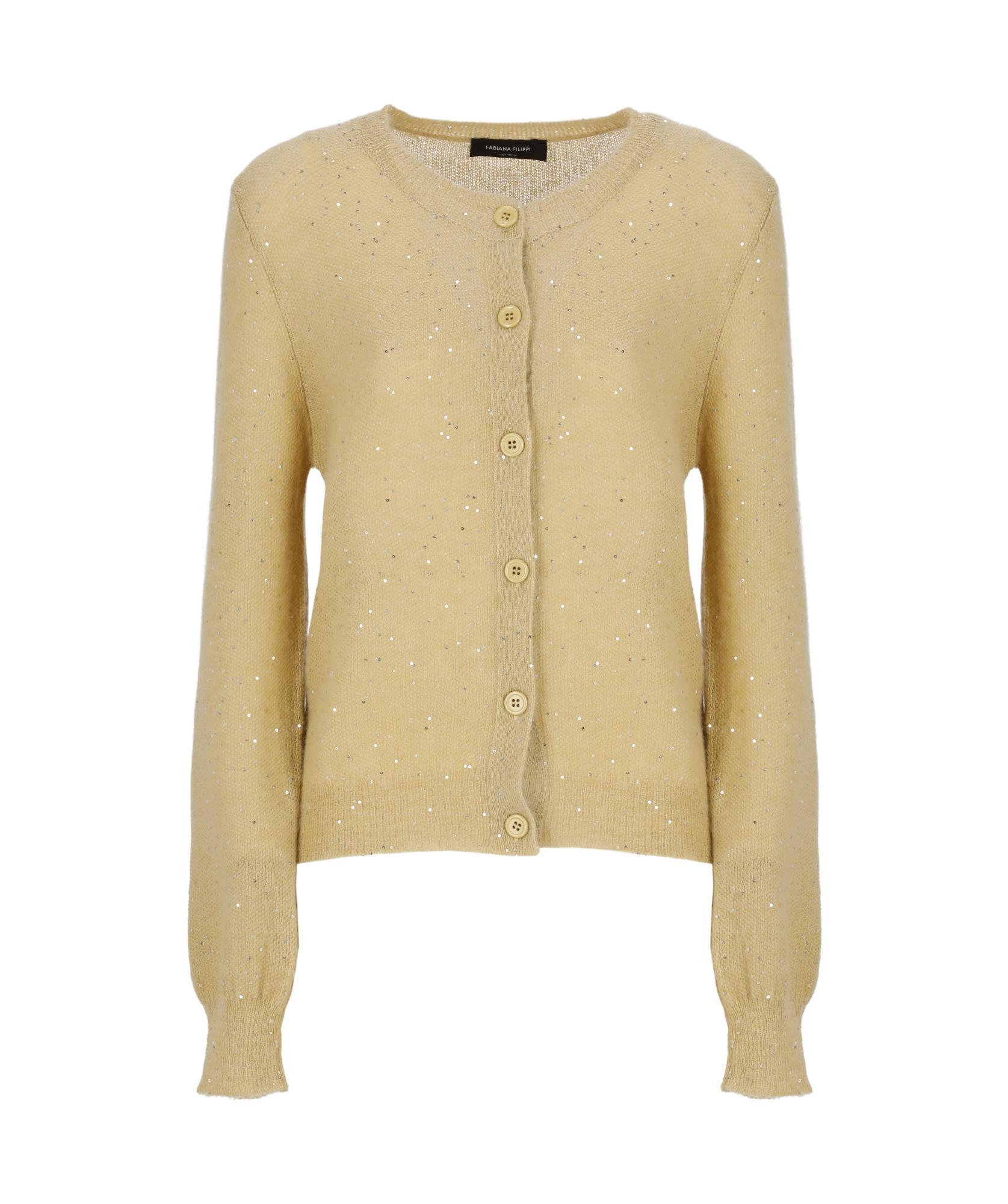 FABIANA FILIPPI Sequin Soft Mini Cardigan In Nude Product Image