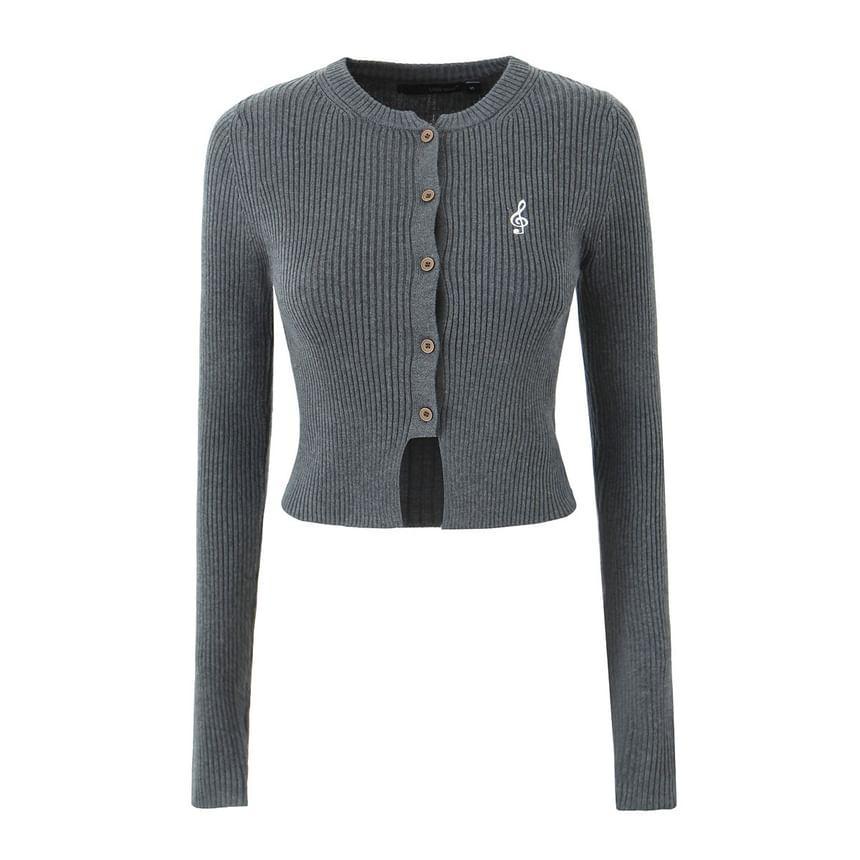 Crew Neck Embroidered Crop Cardigan Product Image
