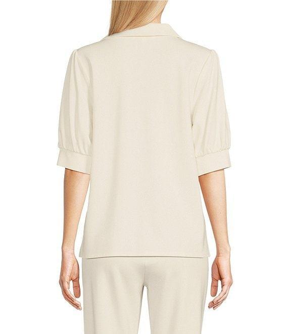 Jude Connally Katia Ponte Knit Split V-Neck Point Collar Short Sleeve Blouse Product Image