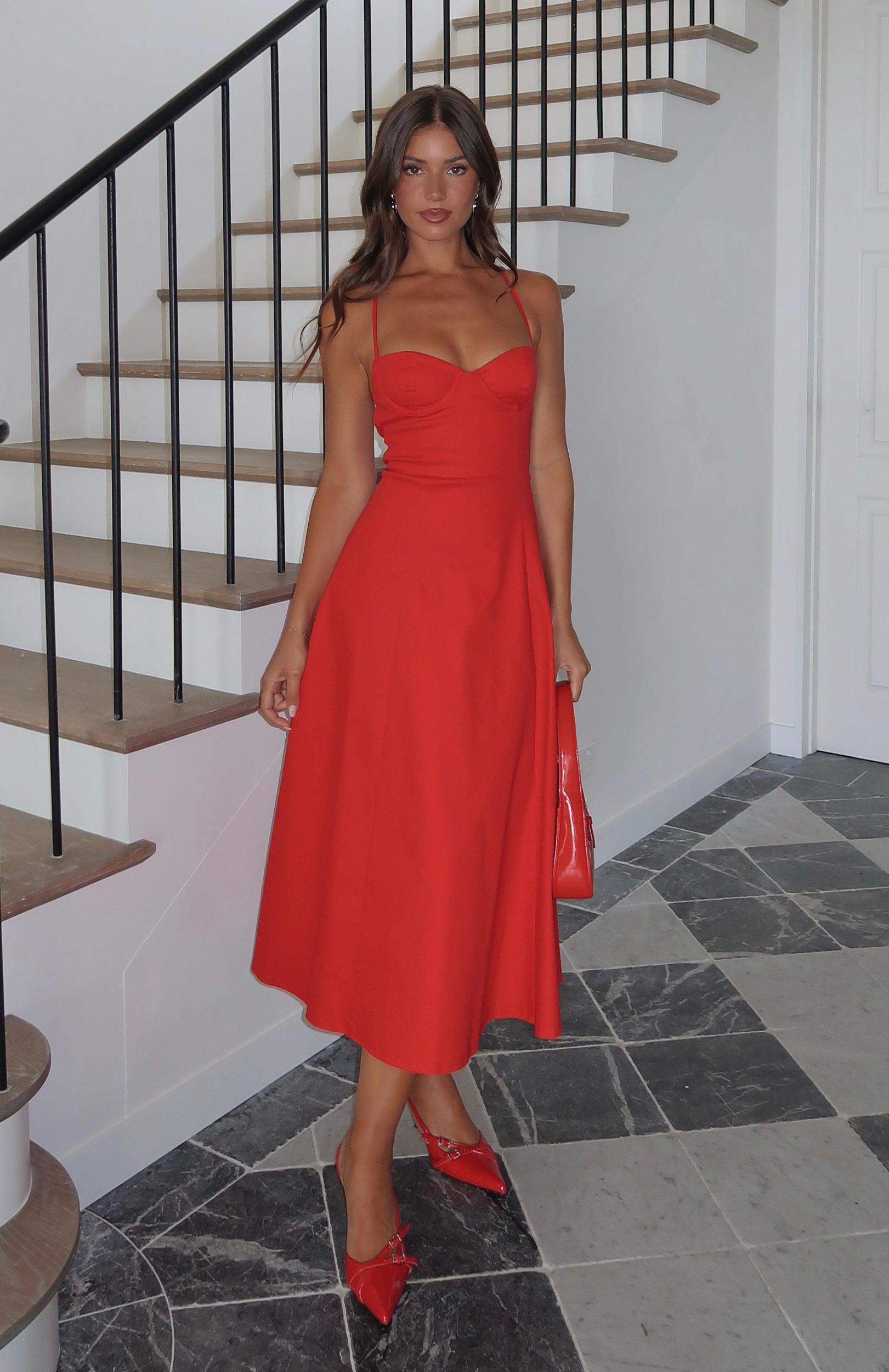 Wanna Be There Midi Dress Red Product Image