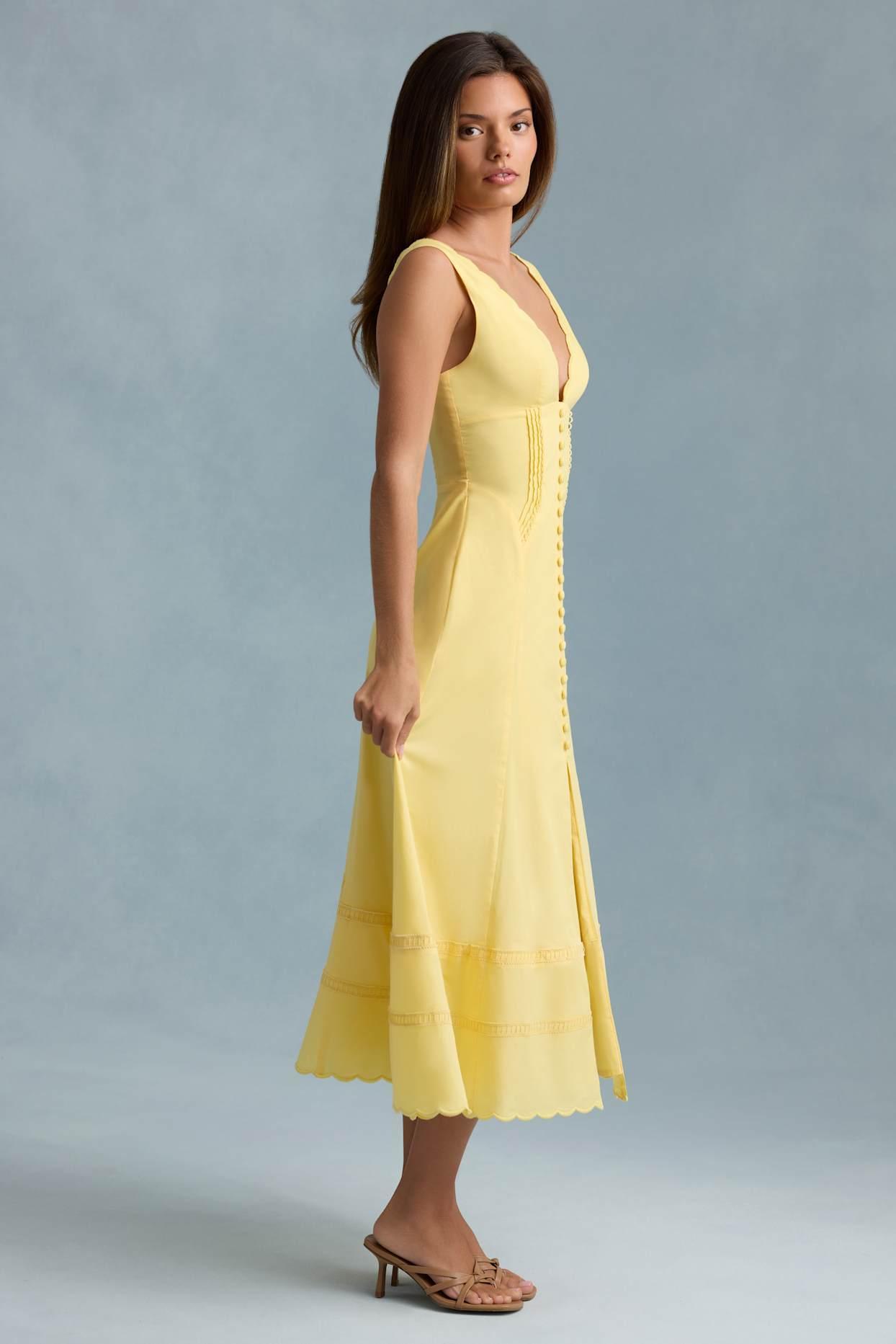 Cotton-Poplin A-Line Midaxi Dress in Ivory Product Image