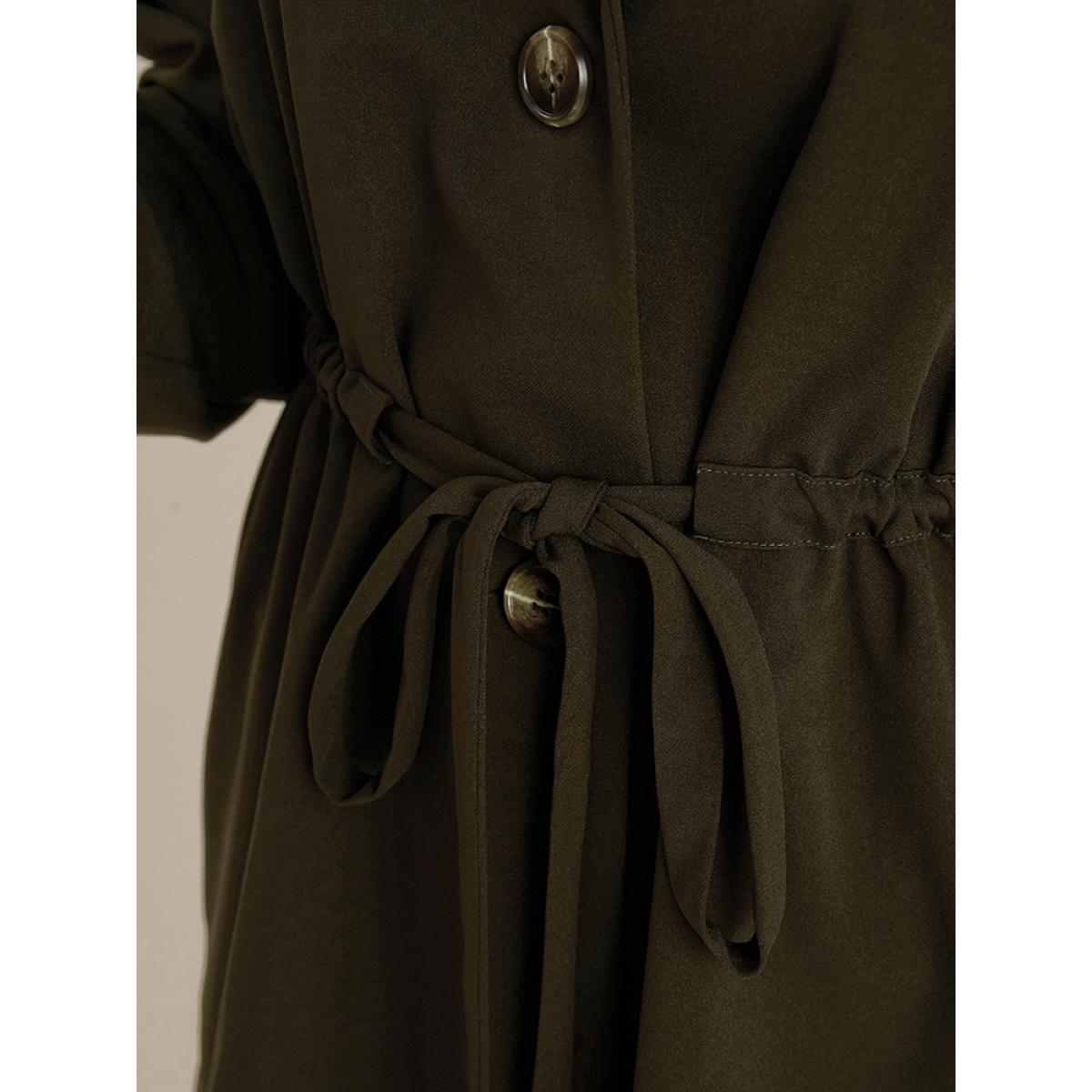 Plus Size ArmyGreen Solid Suit Collar Lantern Sleeve Button Up Drawstring Blouse Women Office Long Sleeve Suit Collar Work Blouses BloomChic 28/5X Product Image