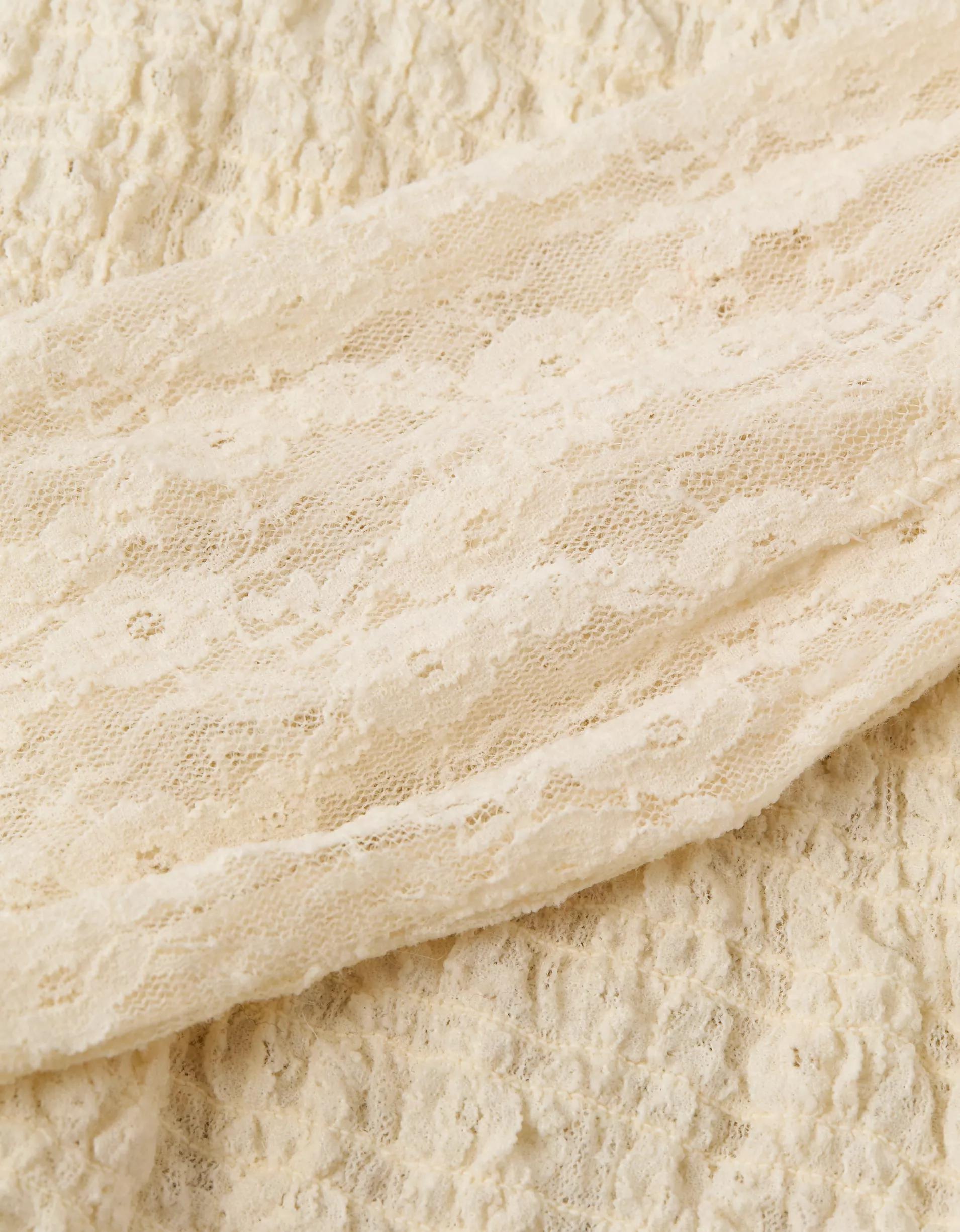 AE Long-Sleeve Lace Smocked Shirt Product Image