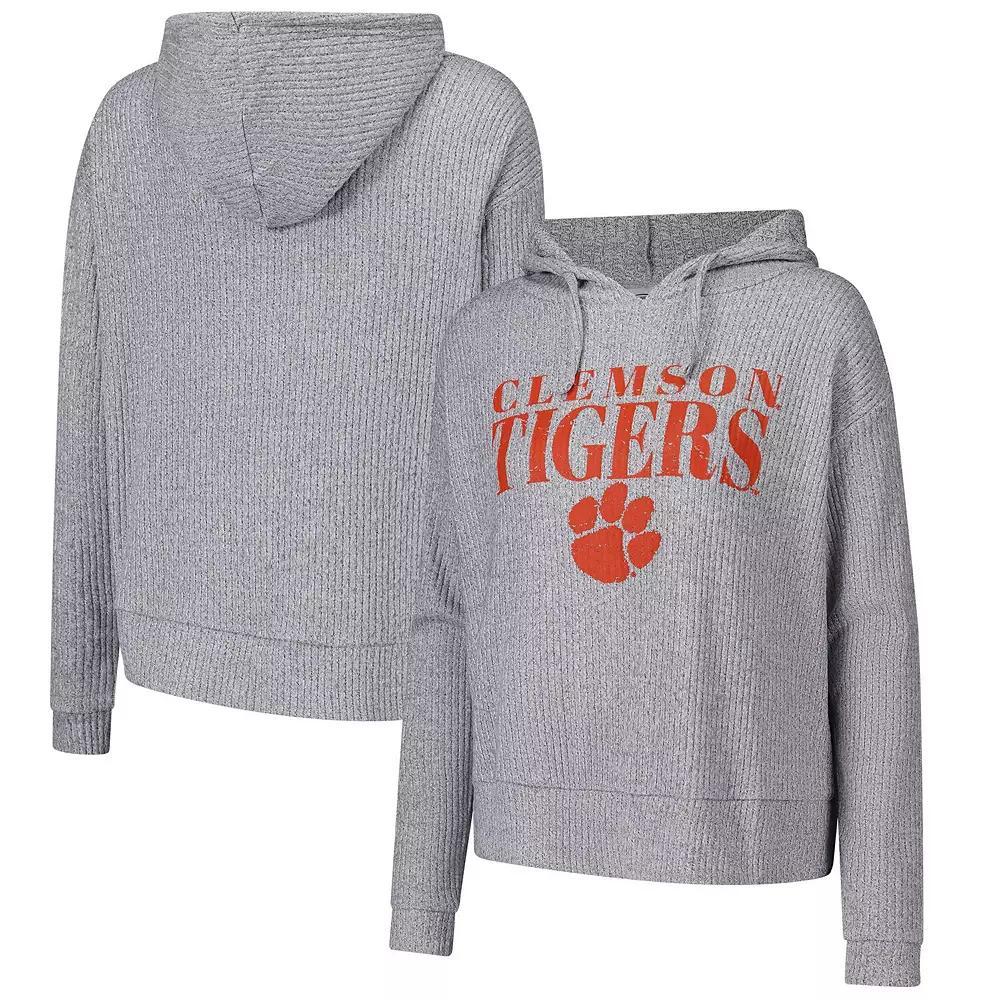 Womens Concepts Sport Heather Gray Clemson Tigers Juniper Soft Modest Cropped Long Sleeve Hoodie T-Shirt Product Image