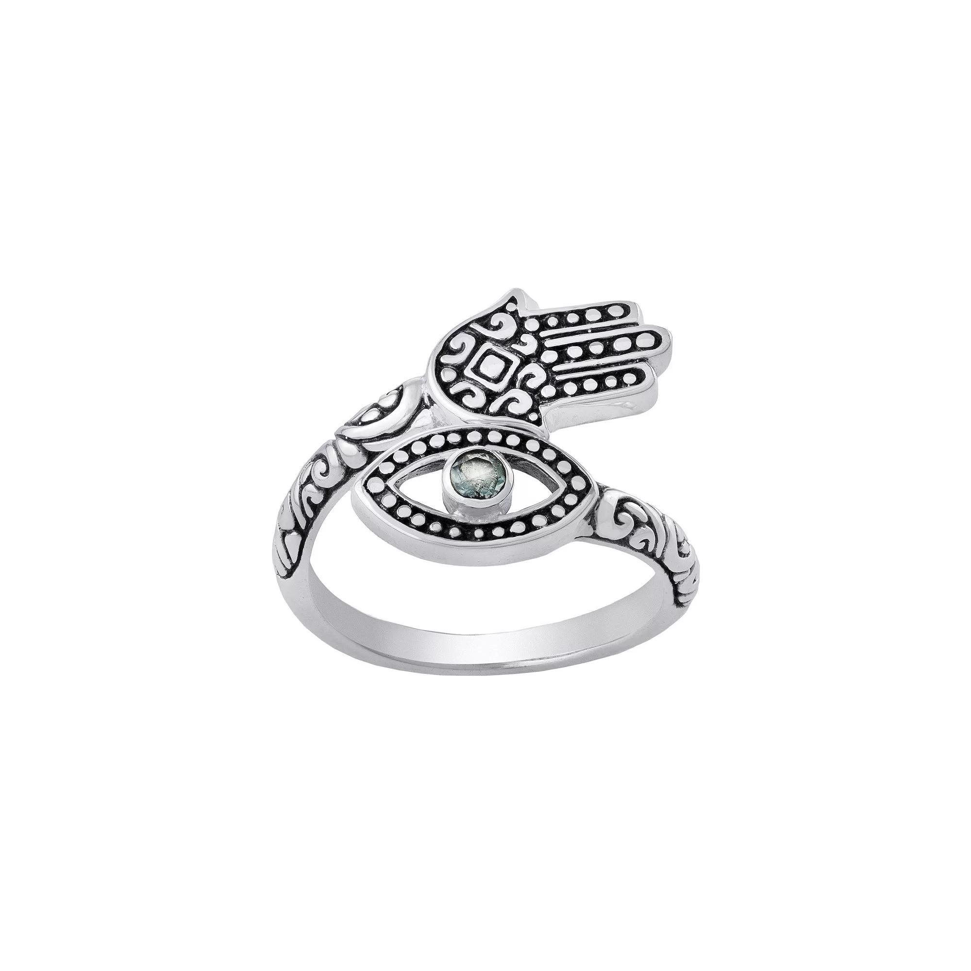 Athra NJ Inc Sterling Silver Oxidized Hamsa Evil Eye Bypass Ring, Women's, Size: 9 Product Image