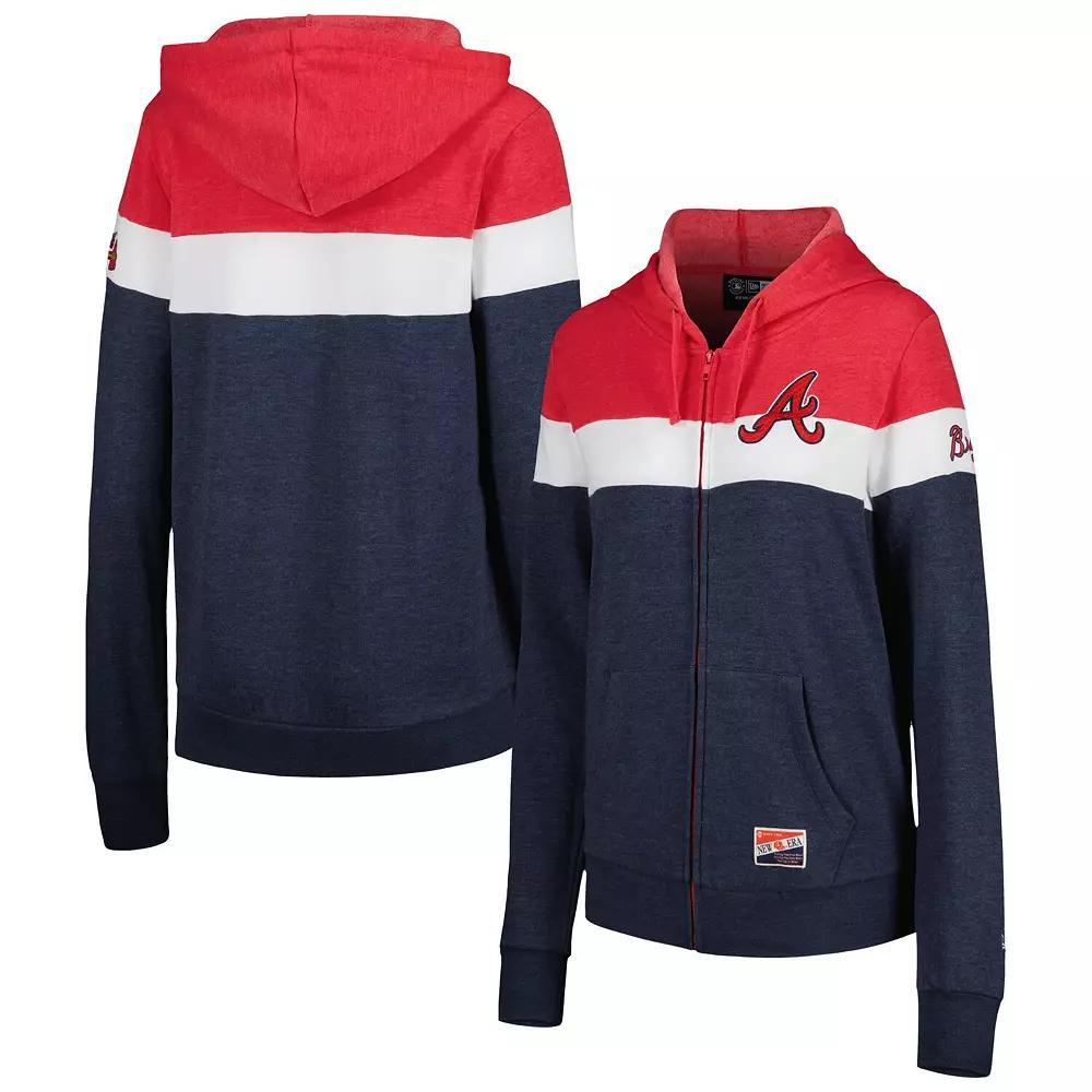 Women's New Era Heather Navy Atlanta Braves Colorblock Full-Zip Hoodie Jacket, Size: XS, Blue Product Image