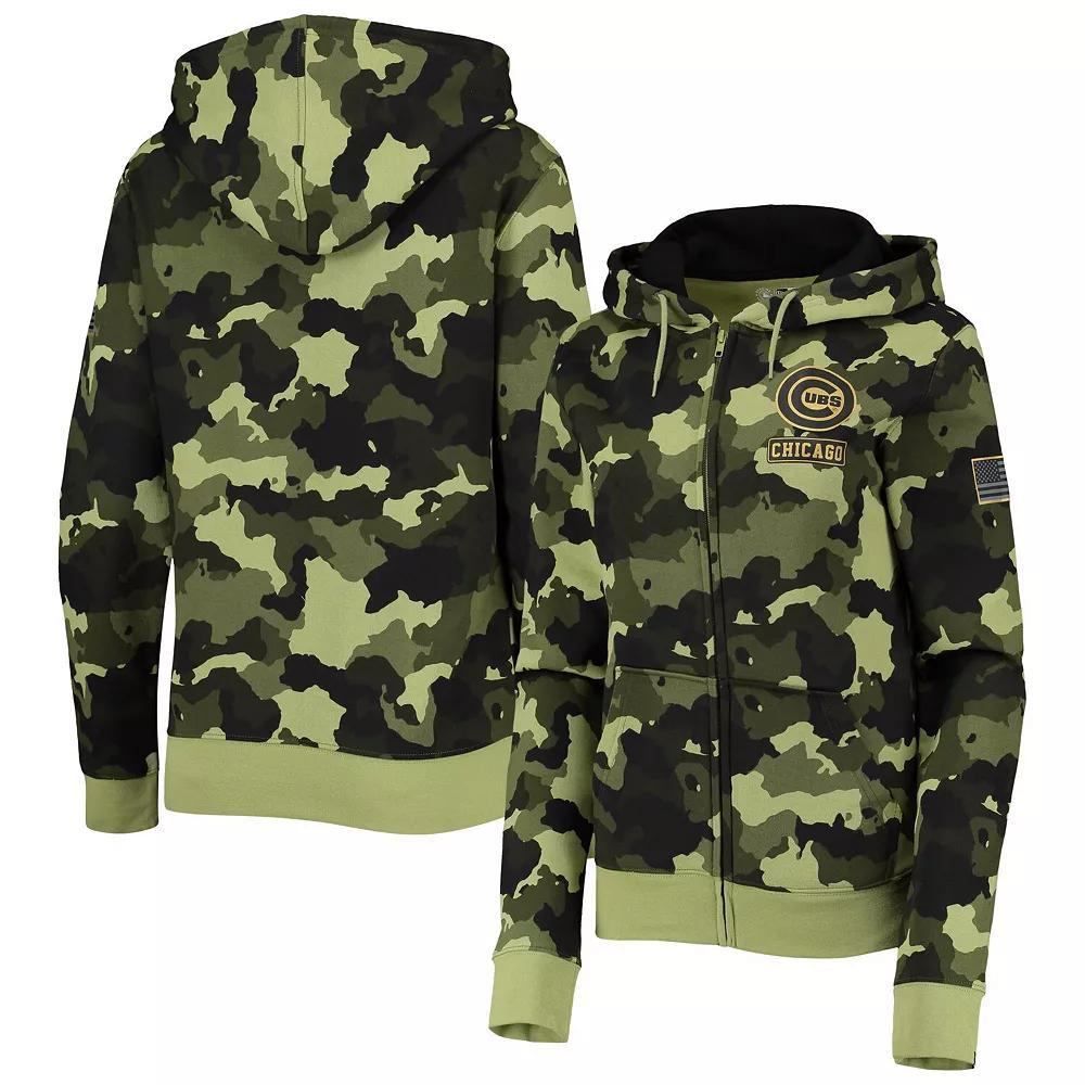Women's New Era Green Chicago Cubs 2022 MLB Armed Forces Day Camo Full-Zip Hoodie, Size: Medium Product Image