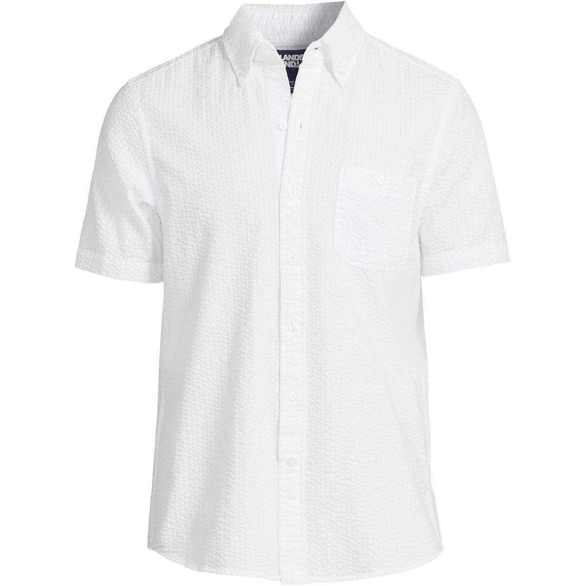Men's Lands' End Button-Down Seersucker Shirt, Size: Small, White Product Image