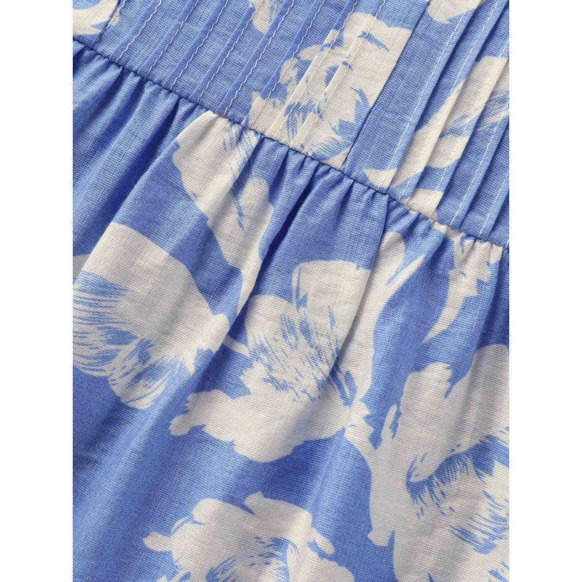 Plus Size LightBlue Floral Pleated Tassel Trim Lantern Sleeve Blouse Women Elegant Elbow-length sleeve V-neck Everyday Blouses BloomChic 26/4X Product Image