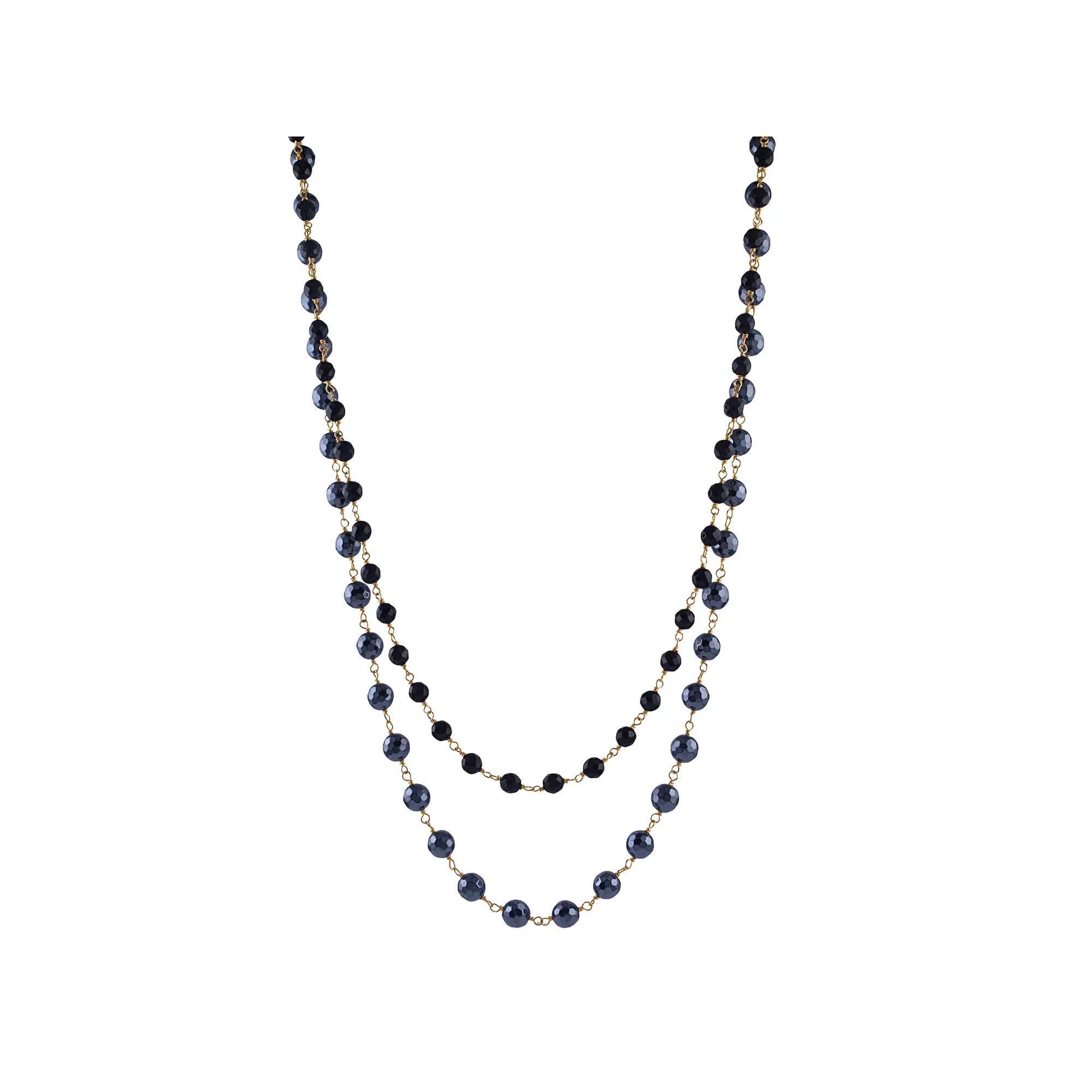 14k Jewelmak Yellow Gold 2 Layer Black Onyx Hematite Necklace, Womens 14k Gold Product Image