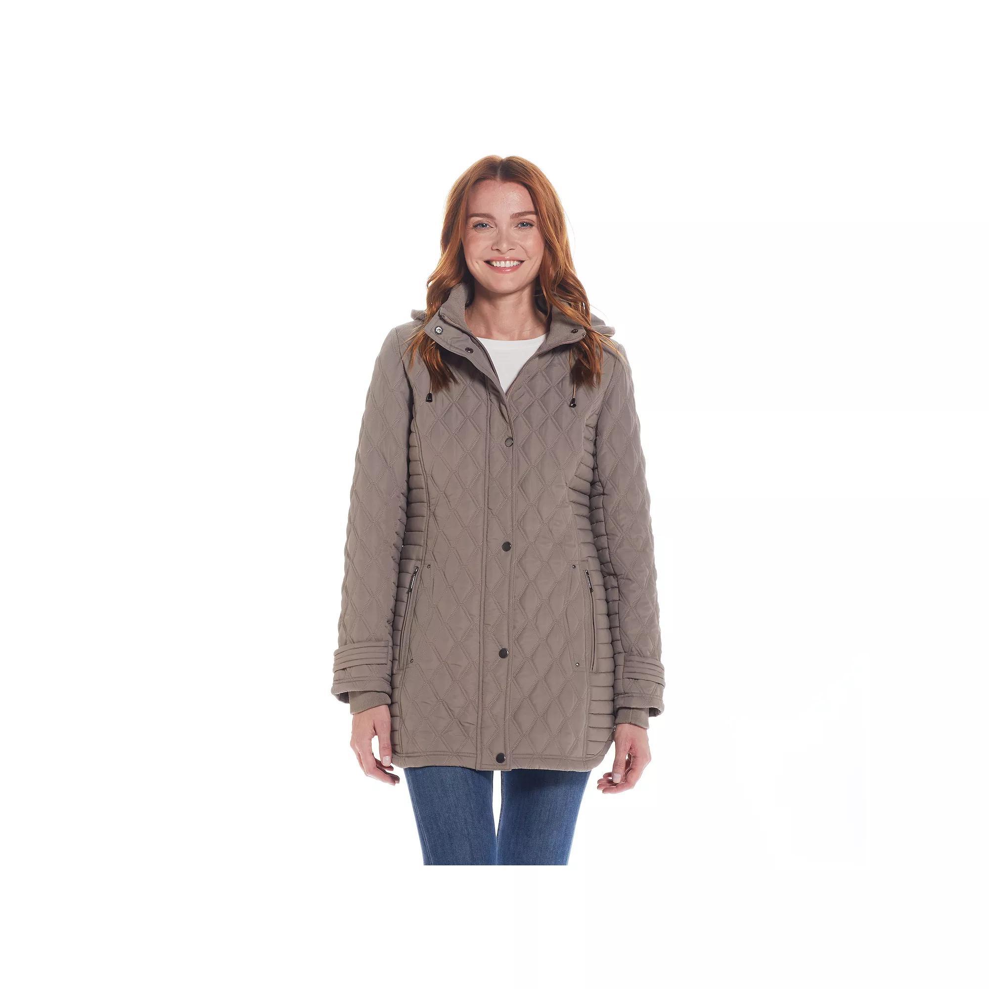 Women's Weathercast Ribbed Knit Quilted Hooded Walker Jacket, Size: Small, Coriander Product Image