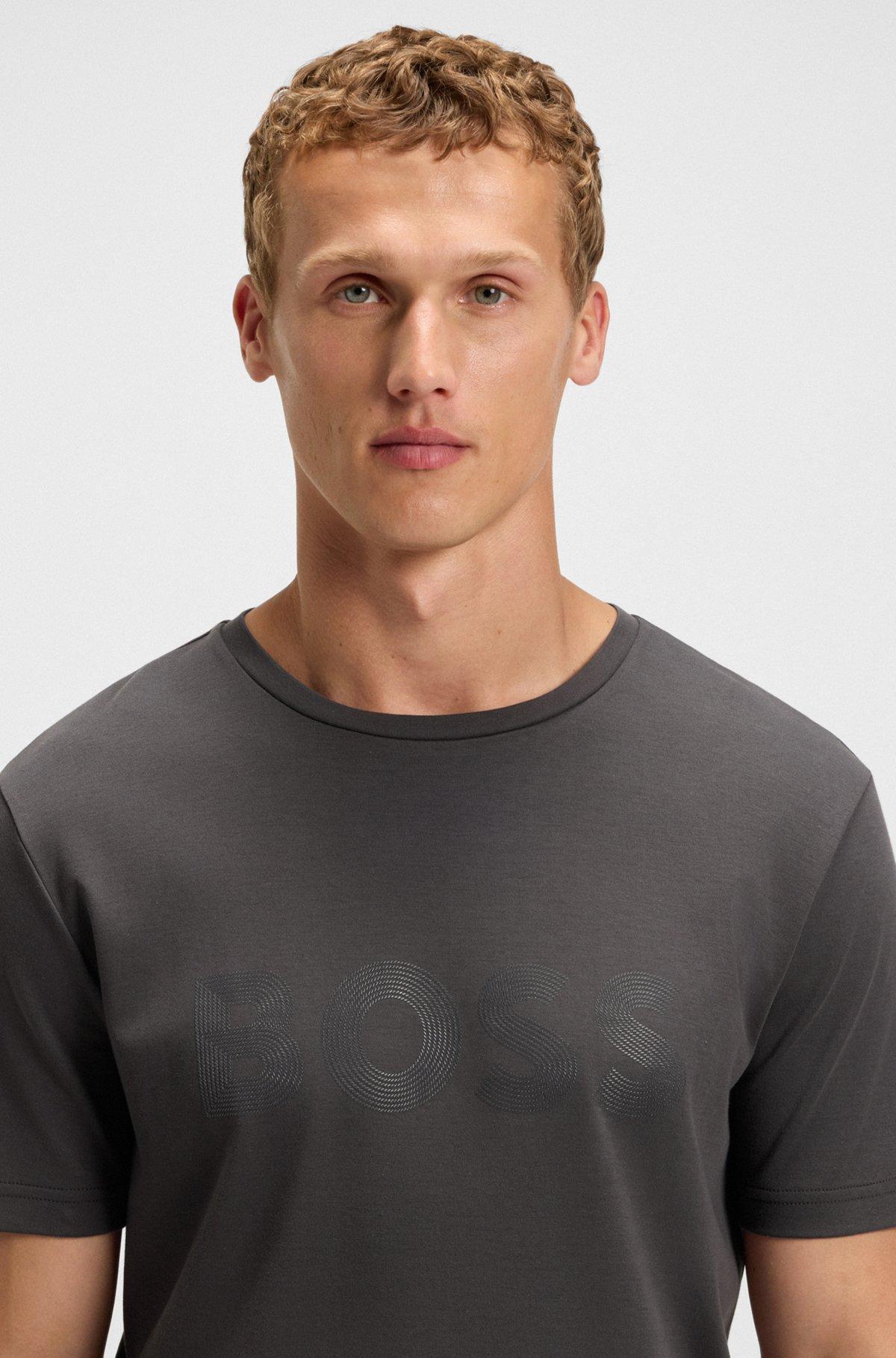 BOSS - Pima-cotton T-shirt with gloss logo - Dark Grey Product Image