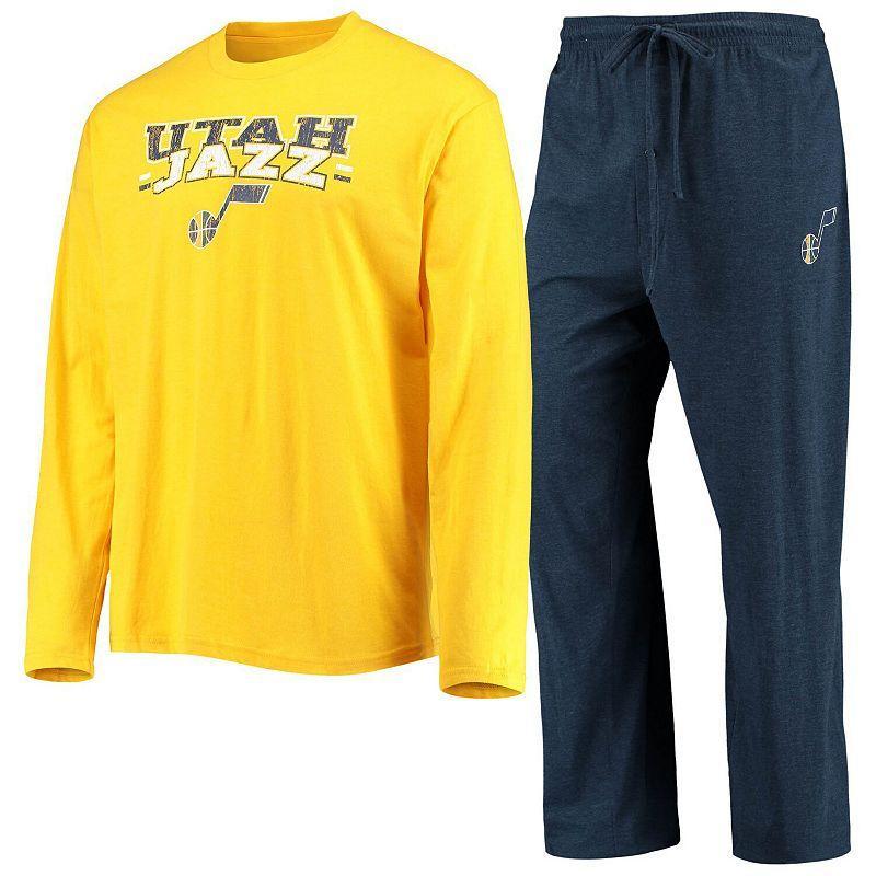 Men's Concepts Sport Navy/Gold Utah Jazz Long Sleeve T-Shirt & Pants Sleep Set, Size: Large, Jaz Gold Product Image