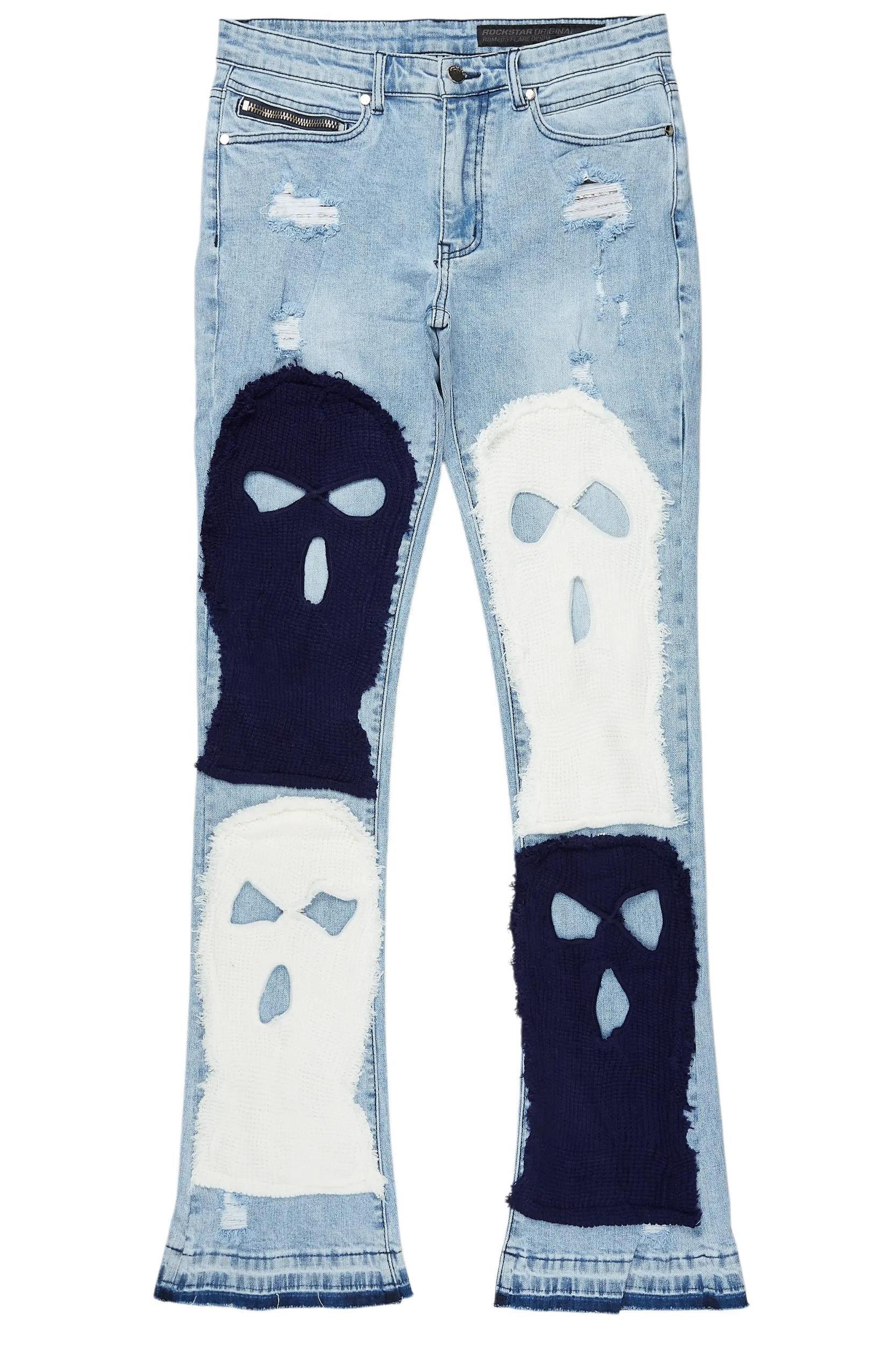 Destry Blue Patchwork Stacked Flare Jean Male Product Image
