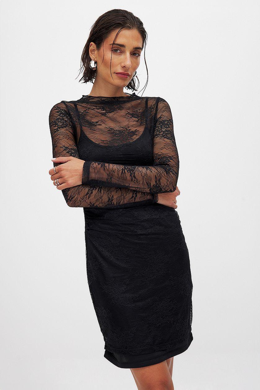 Long Sleeve Lace Mini Dress Product Image