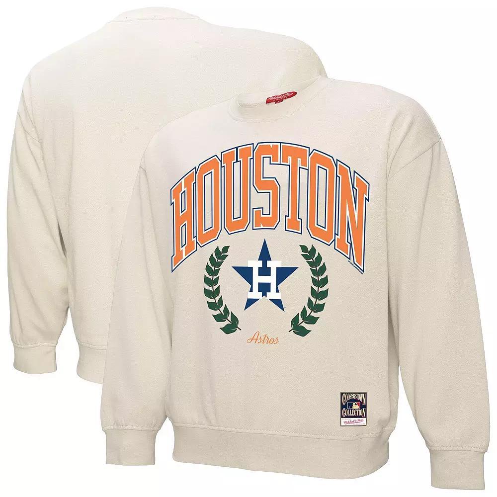 Women's Mitchell & Ness Cream Houston Astros Cooperstown Collection Laurel Crew Pullover Sweatshirt, Size: Large, Beige Product Image