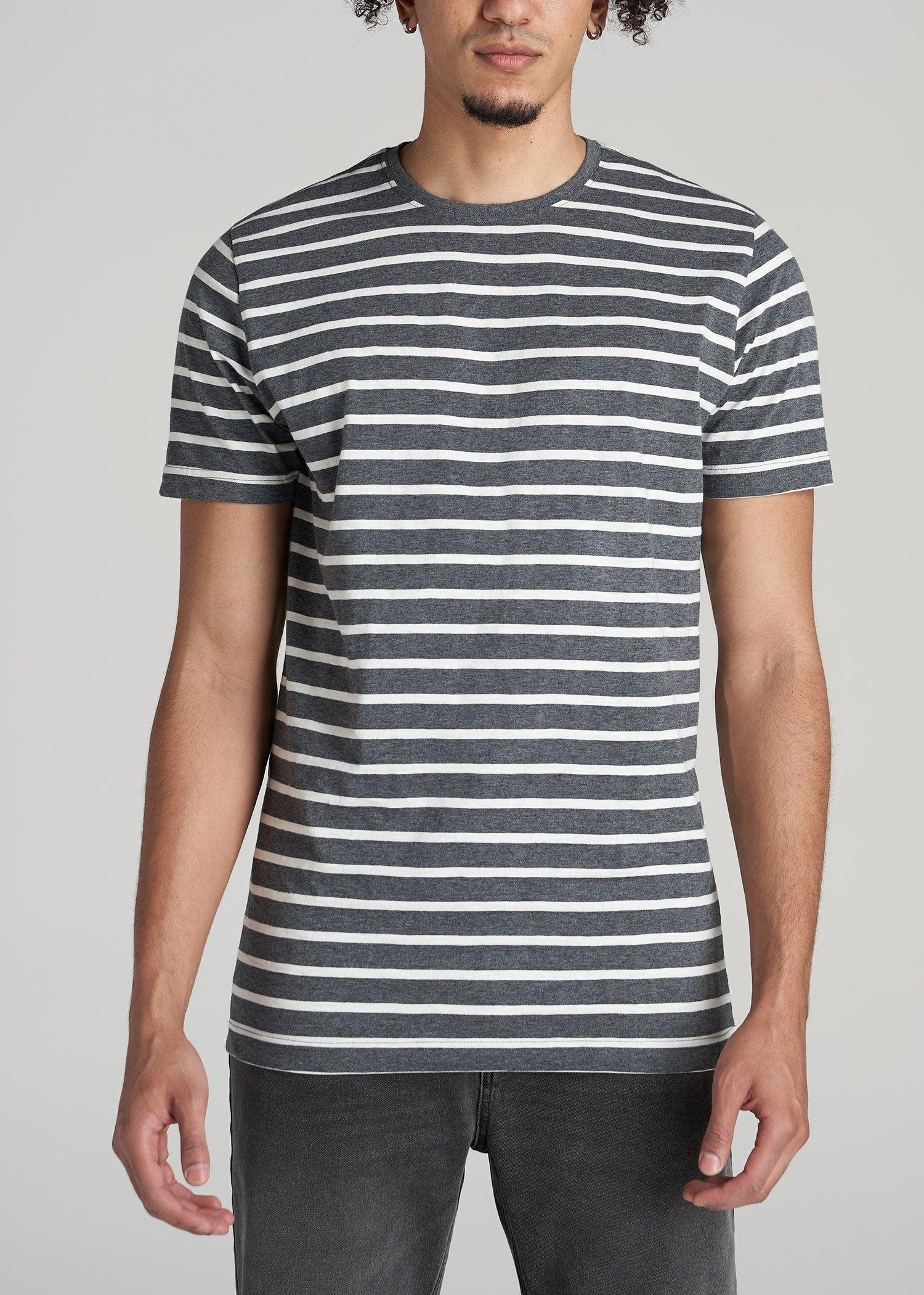 REGULAR-FIT Striped Tee for Tall Men in Charcoal Mix and White Product Image