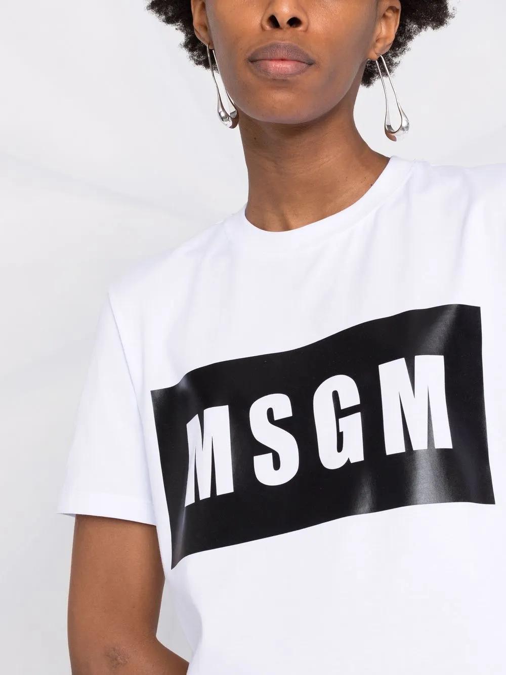 MSGM Logo Print Crewneck T-shirt In White Product Image