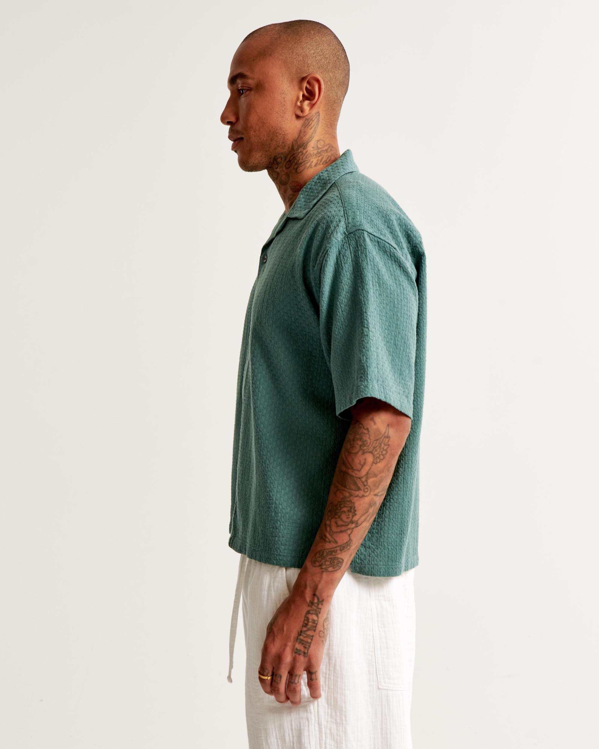 Camp Collar Cropped Textured Shirt Product Image