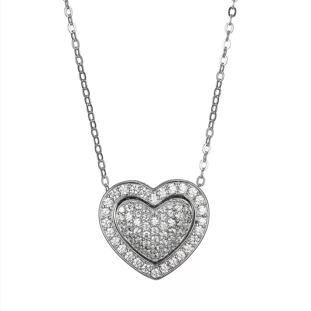 Sterling Silver Cubic Zirconia Pave Double Heart Pendant Necklace, Women's, Size: 18" Product Image