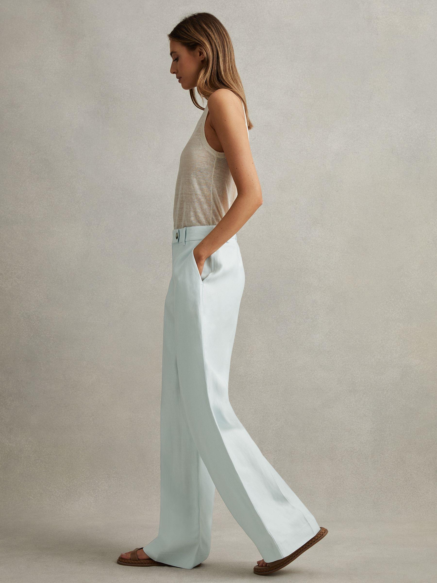 Viscose-Linen Wide Leg Suit Trousers in Blue Product Image