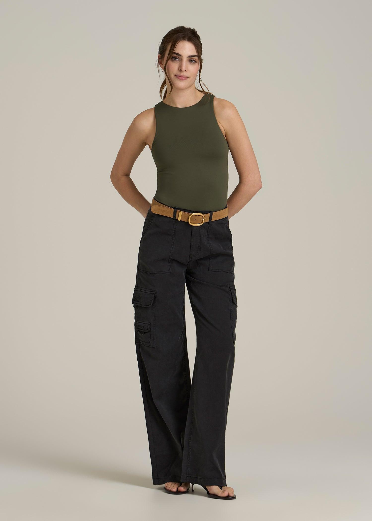 High Crewneck Sleeveless Bodysuit for Tall Women in Forest Night Product Image