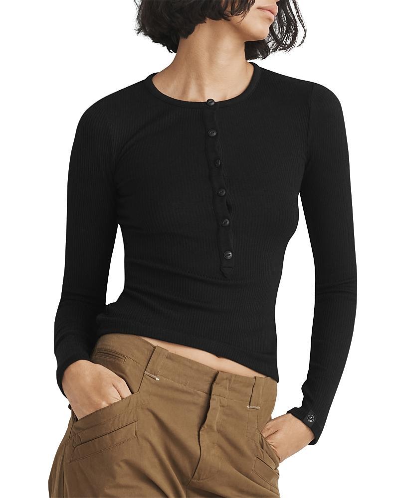 Womens Rib-Knit Henley Shirt Product Image