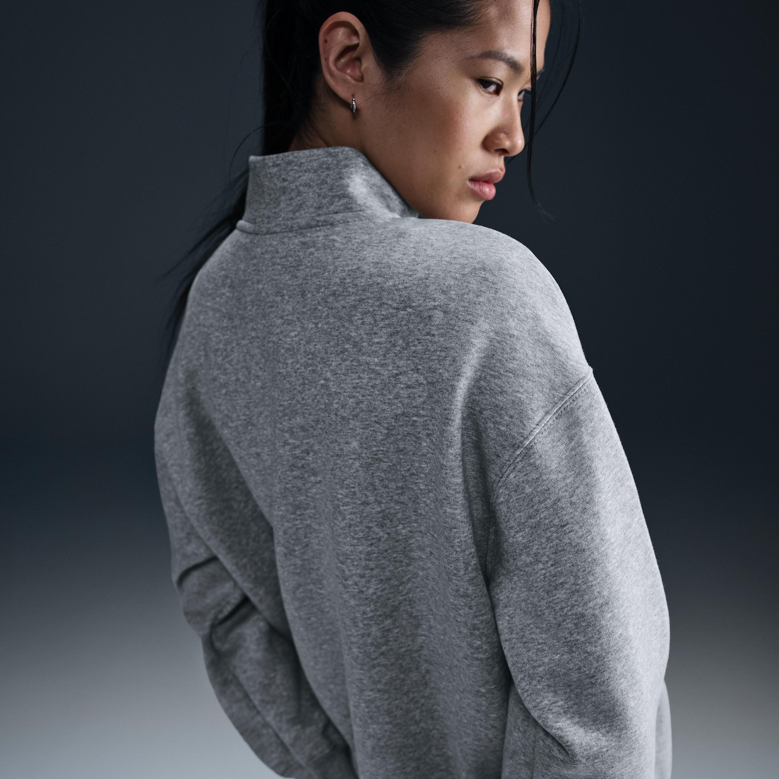 Nike Women's Sportswear Phoenix Fleece Oversized Quarter-Zip Sweatshirt in Grey/Dark Grey Heather Size 2XL Cotton/Polyester/Fleece Product Image