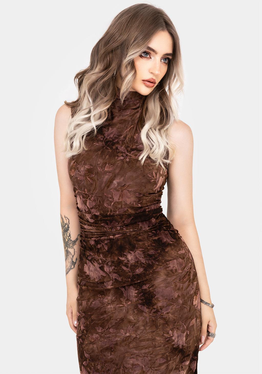Serenade High Neck Ruched Floral Midaxi Dress Product Image