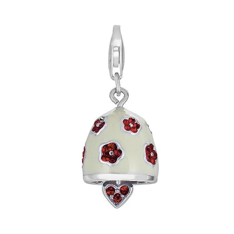 Sterling Silver Crystal Heart and Flower Bell Charm, Womens, Red Product Image