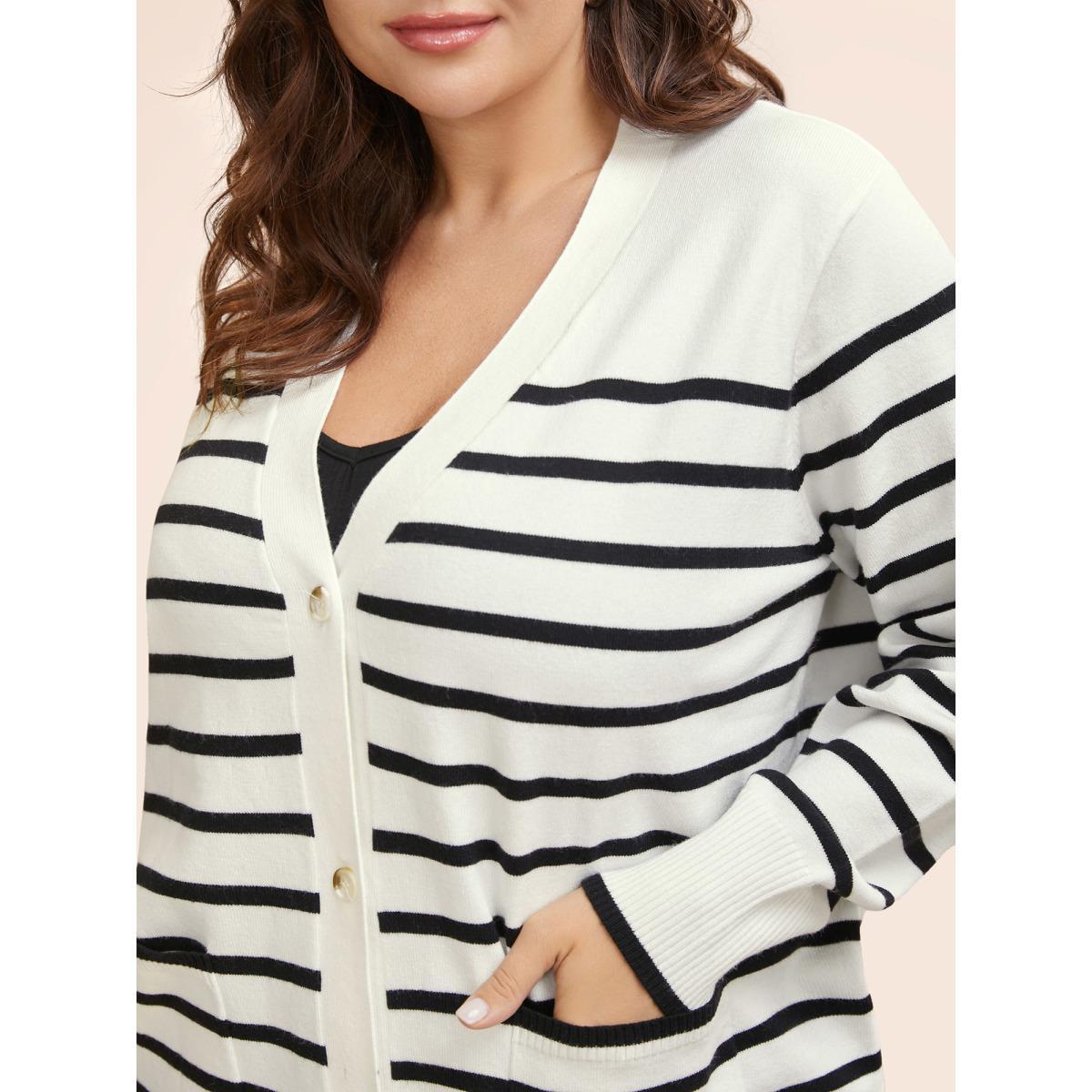 Plus Size Supersoft Essentials Striped Button Up Cardigan Ivory Women Casual Loose Long Sleeve Everyday Cardigans BloomChic 18-20/2X Product Image