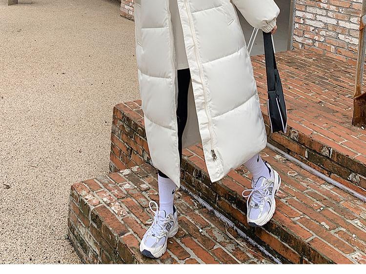 Plain Hooded Midi Zip Puffer Jacket Product Image