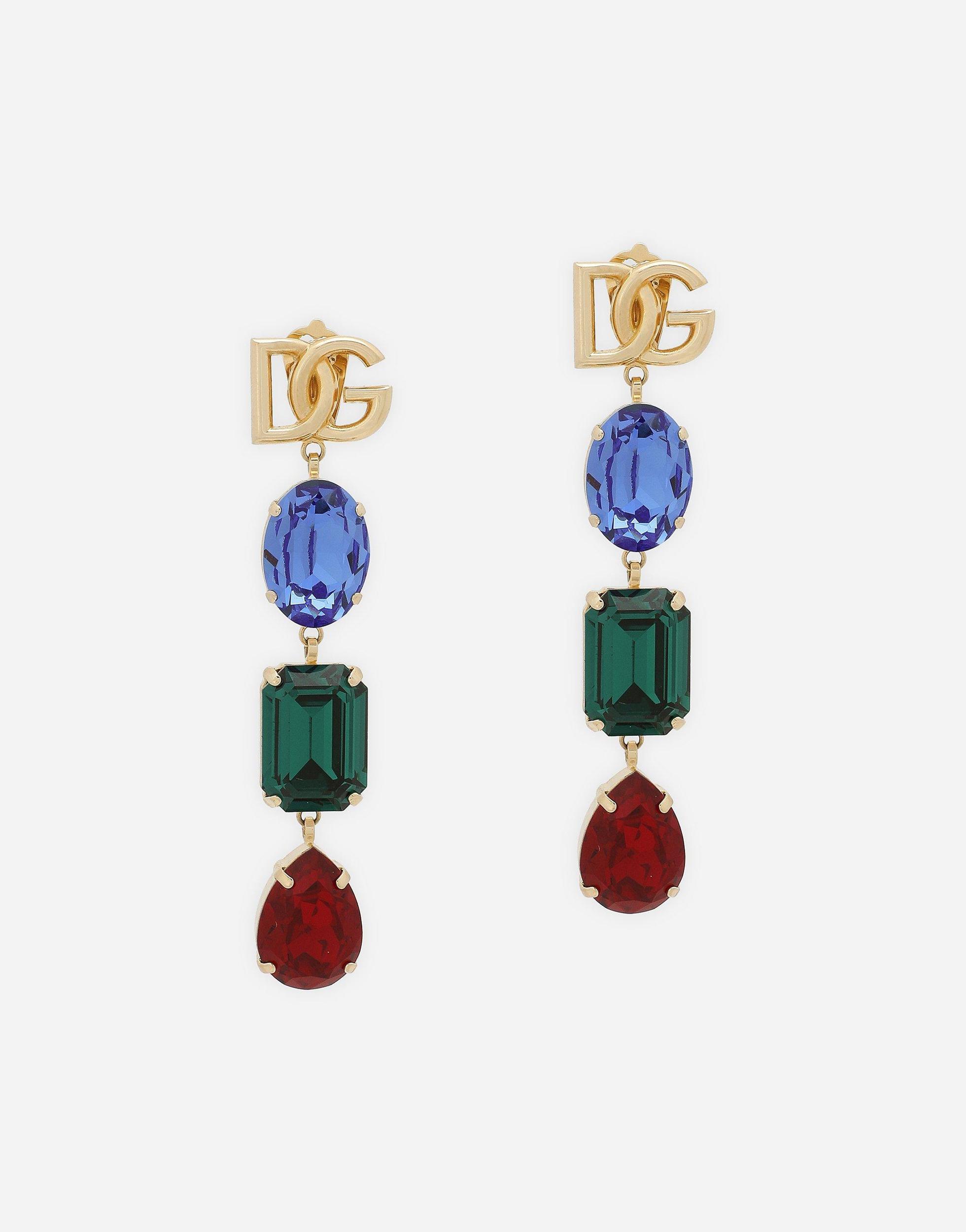 DOLCE & GABBANA Long Earrings With Dg Logo And Multi-colored Rhinestones In Multicolor Product Image