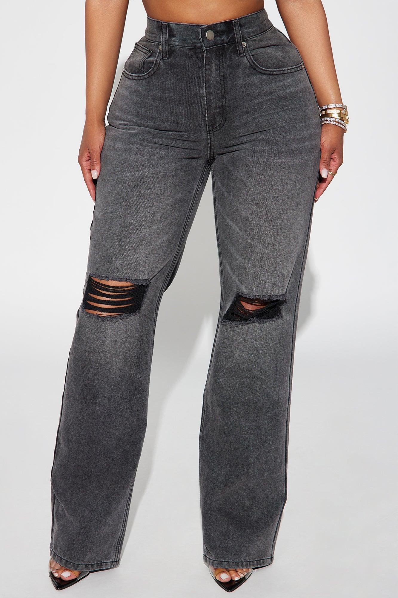 Close To You Ripped Straight Leg Jeans - Grey Female Product Image