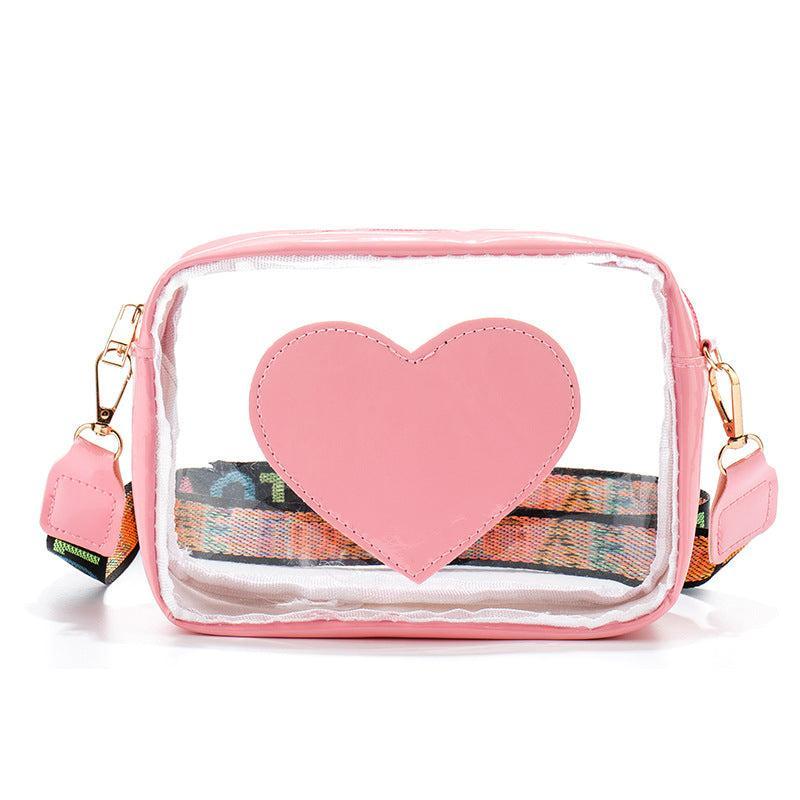 Clear PVC Jelly Bag – Fashionable Crossbody Messenger with Heart Patch for Women Product Image