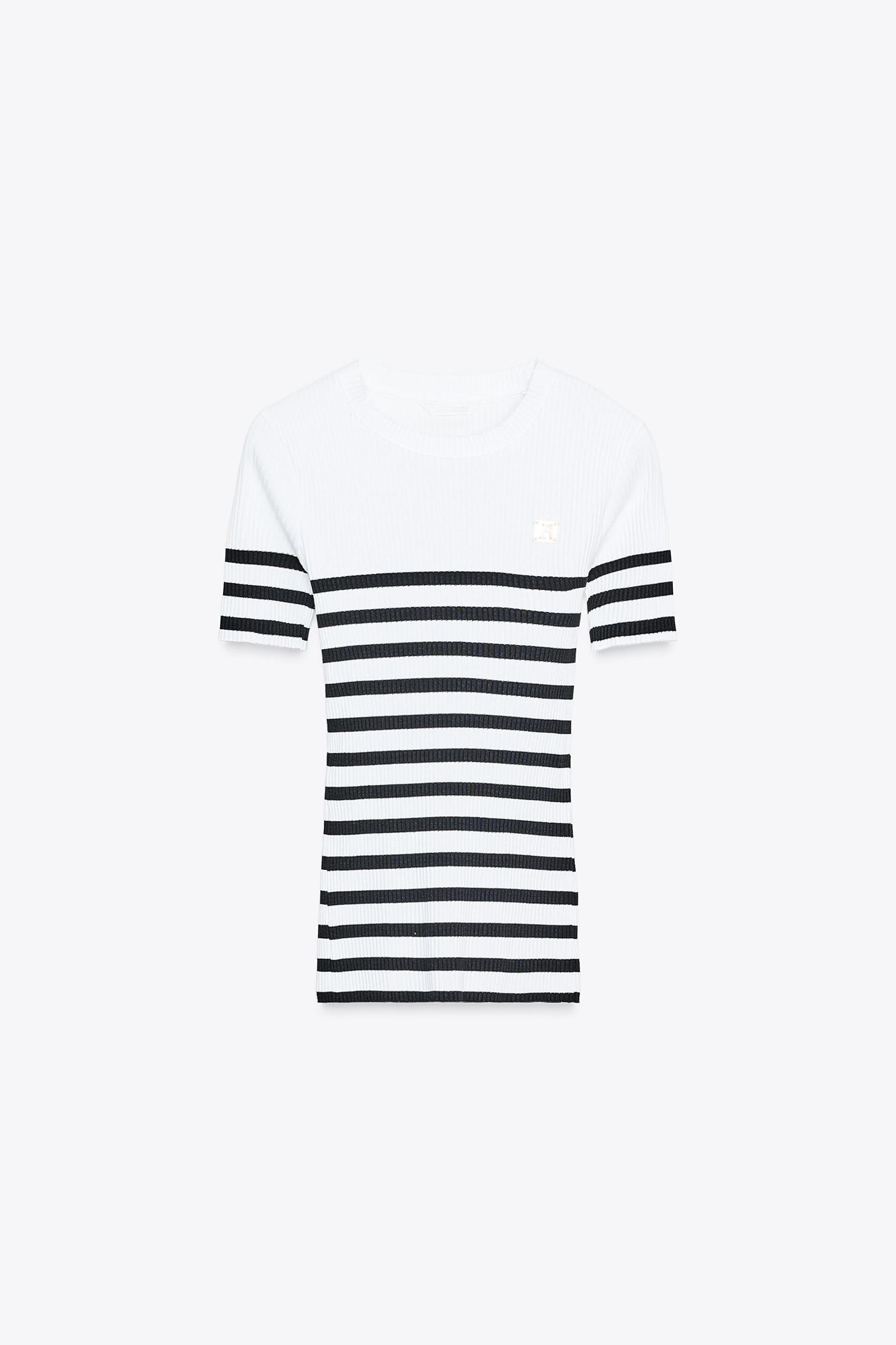 ZARA STRIPED BROOCH T-SHIRT Product Image