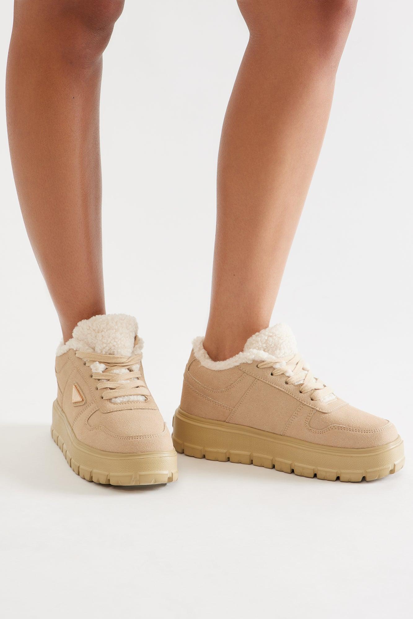 Foster Fur Trim Sneakers - Beige Product Image