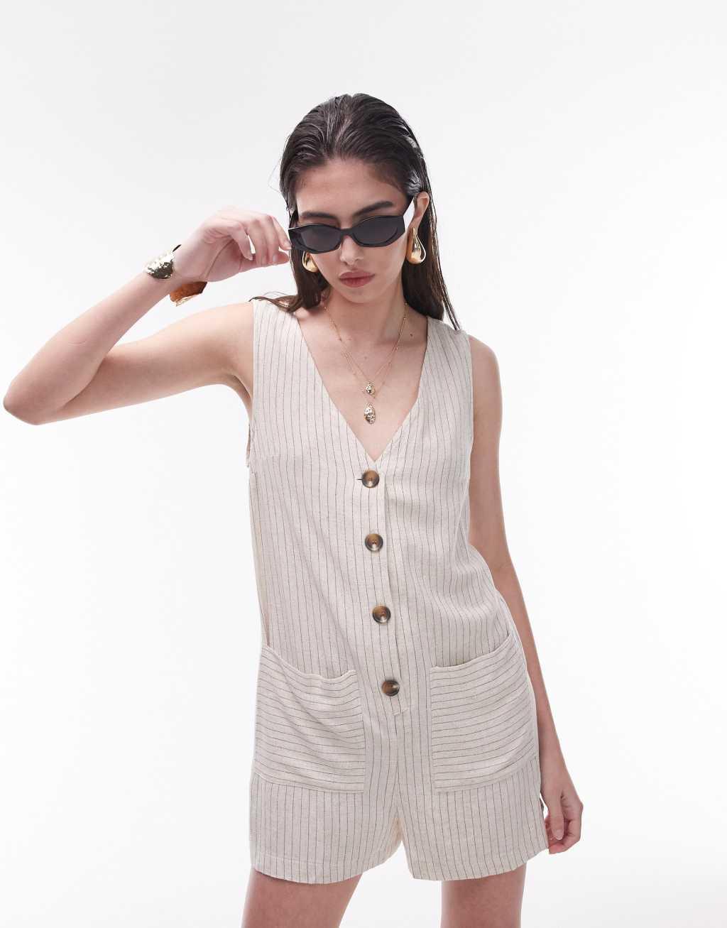 Topshop v neck button down knotted strap jumpsuit Product Image
