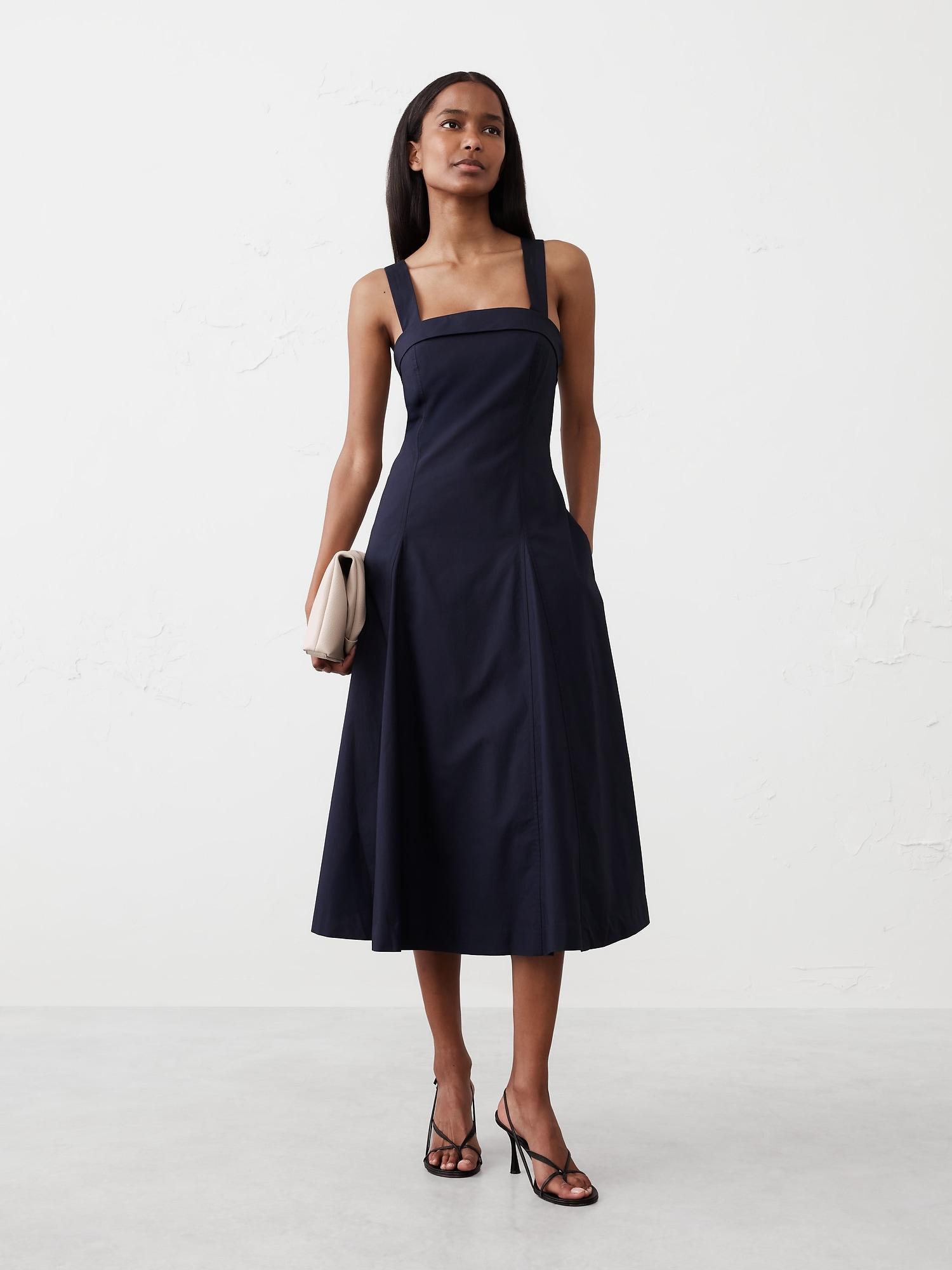 Poplin Cross-Back Midi Dress Product Image