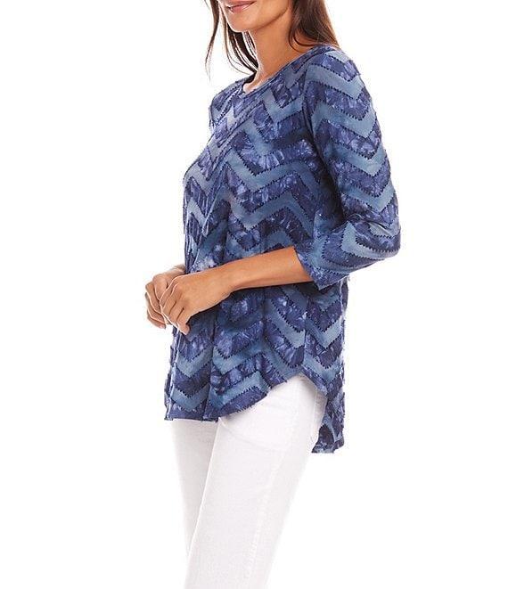 Karen Kane Jacquard Tie-Dye Burnout Scoop Neck 3/4 Sleeve Top Product Image