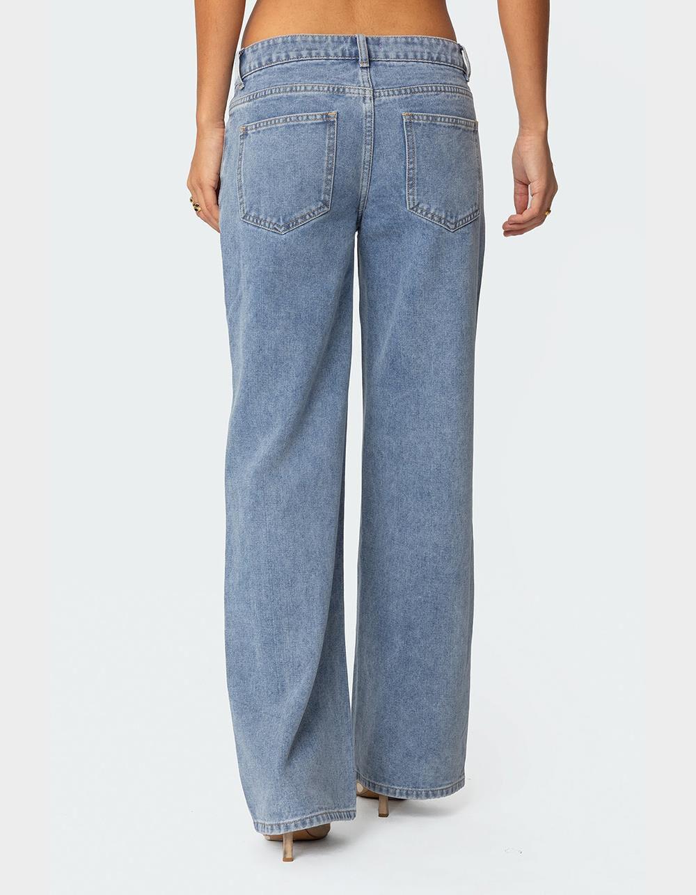 EDIKTED Faux Suede Stripe Low Rise Jeans Product Image