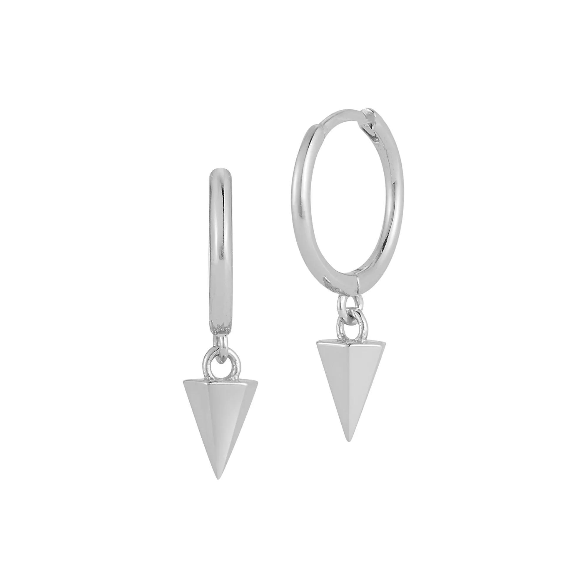 Sunkissed Sterling Pyramid Charm Huggie Hoop Earrings, Womens, Silver Tone Product Image