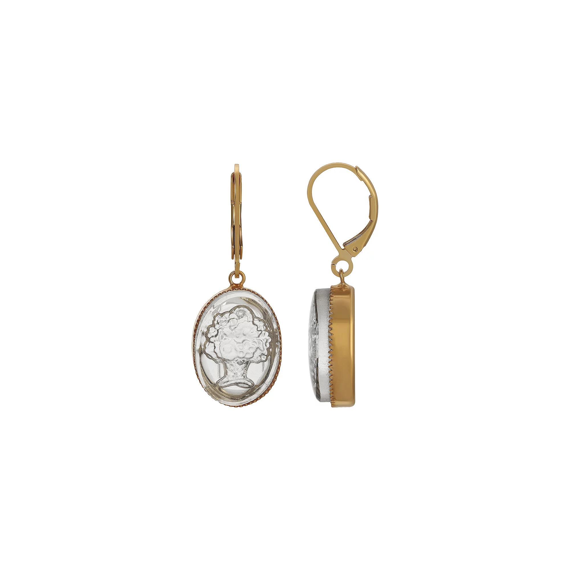 1928 Gold Tone Oval Flower Stone Earrings, Womens Product Image