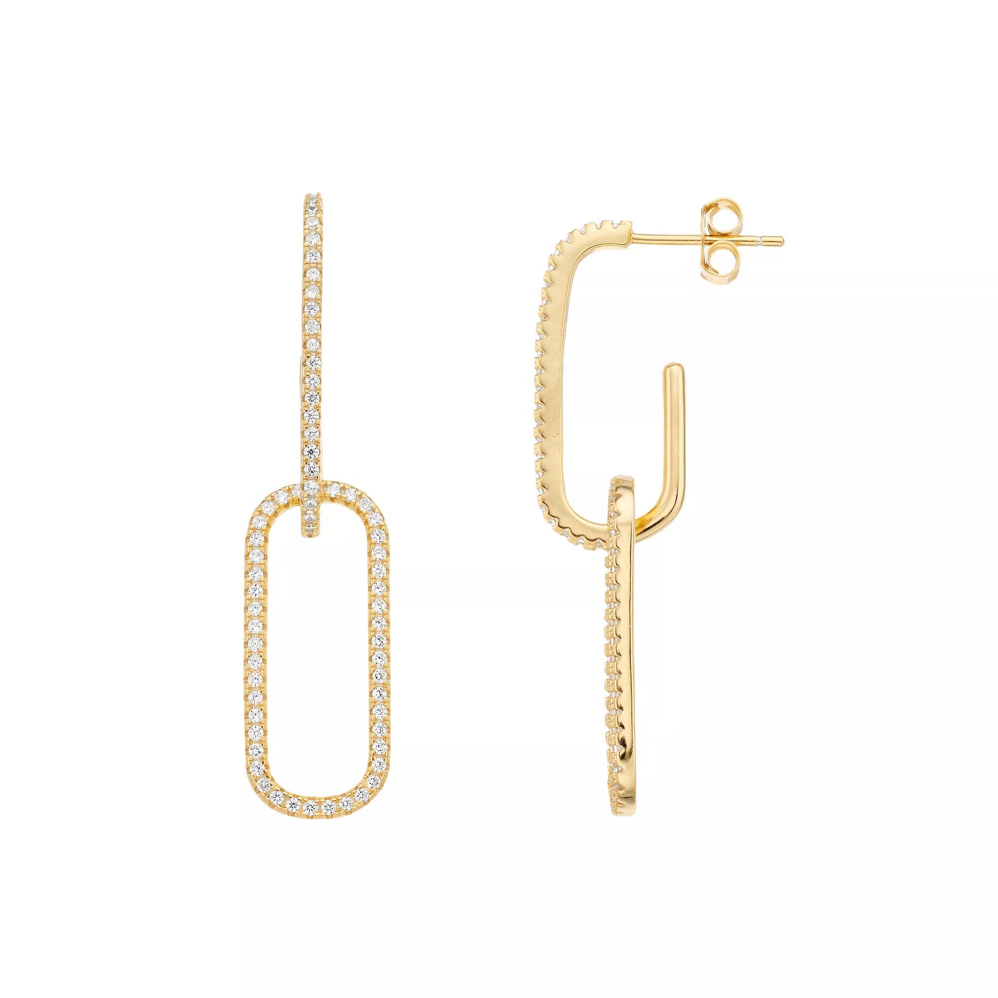14k Gold Over Silver Cubic Zirconia Statement Link Drop Earrings, Women's, Gold Tone Product Image