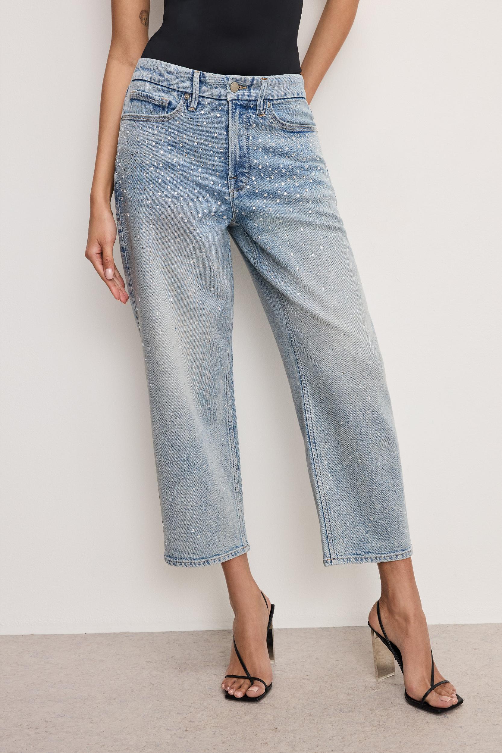 CRYSTAL STARS GOOD 90S CROPPED JEANS | INDIGO908 Product Image