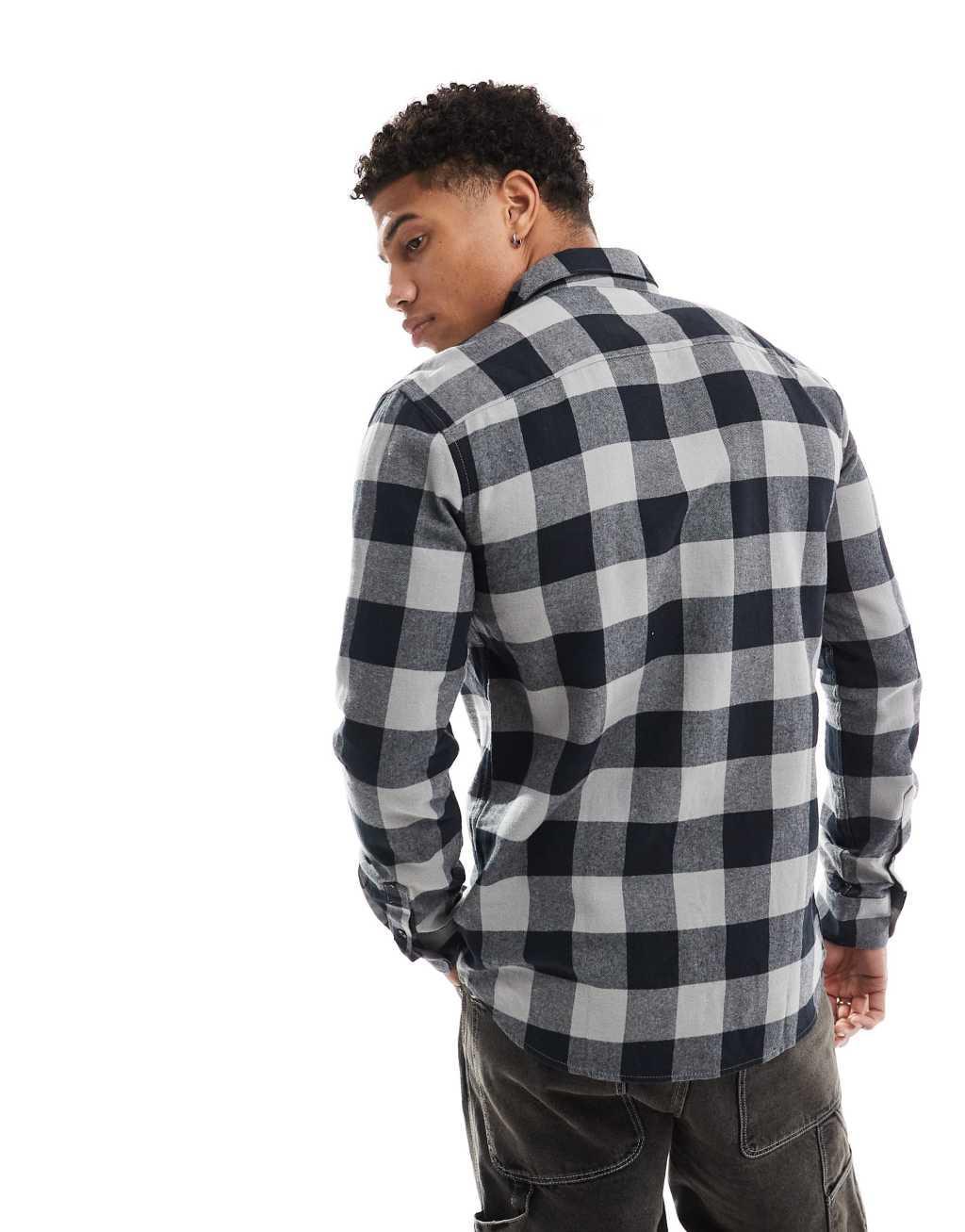 Only & Sons buffalo check shirt in gray and black Product Image
